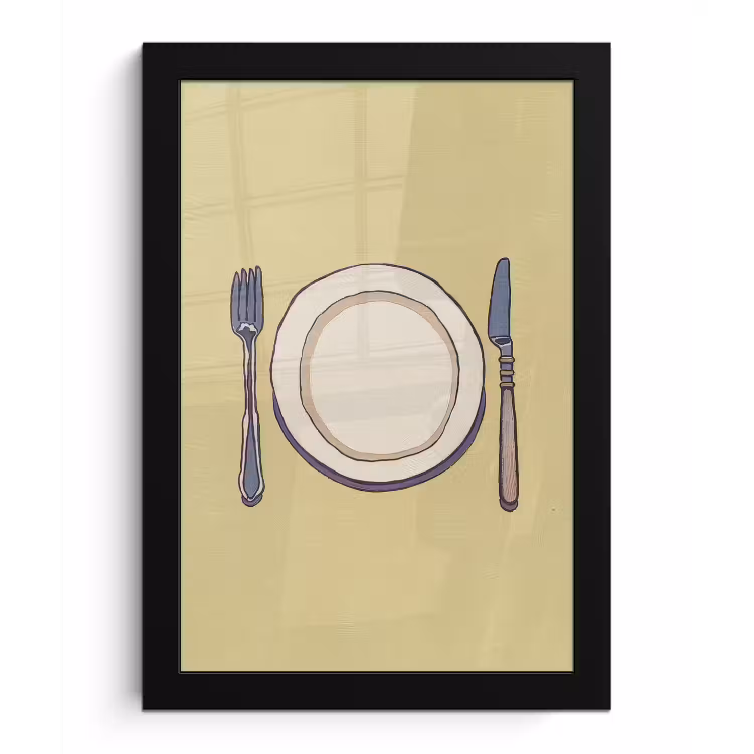 Illustratie - Bord - Bestek - Beige fotolijst zwart zonder passe partout klein -3d