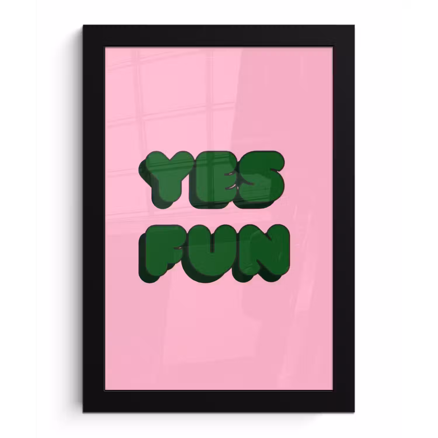 Yes fun - Groen - Roze fotolijst zwart zonder passe partout klein -3d