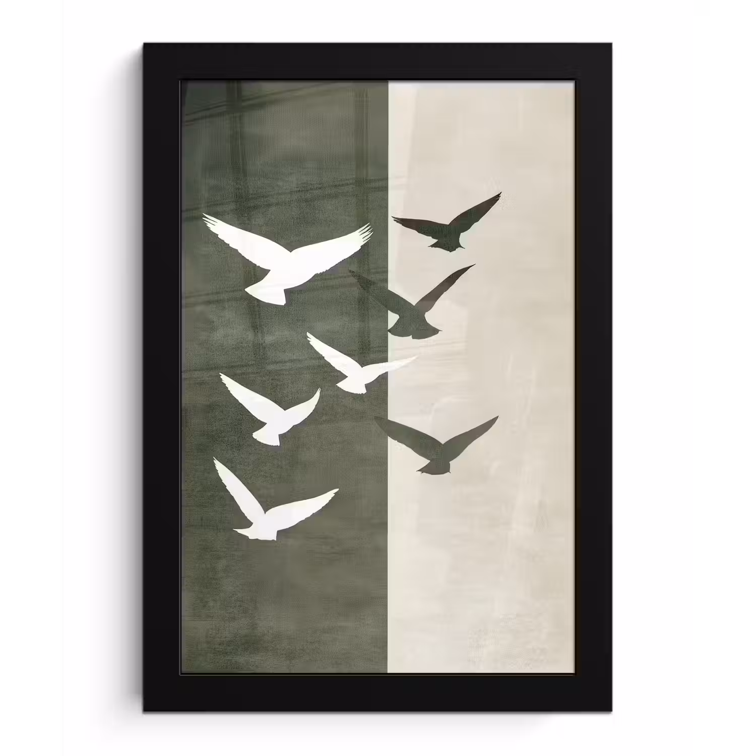 Japandi - Vogel - Groen fotolijst zwart zonder passe partout klein -3d