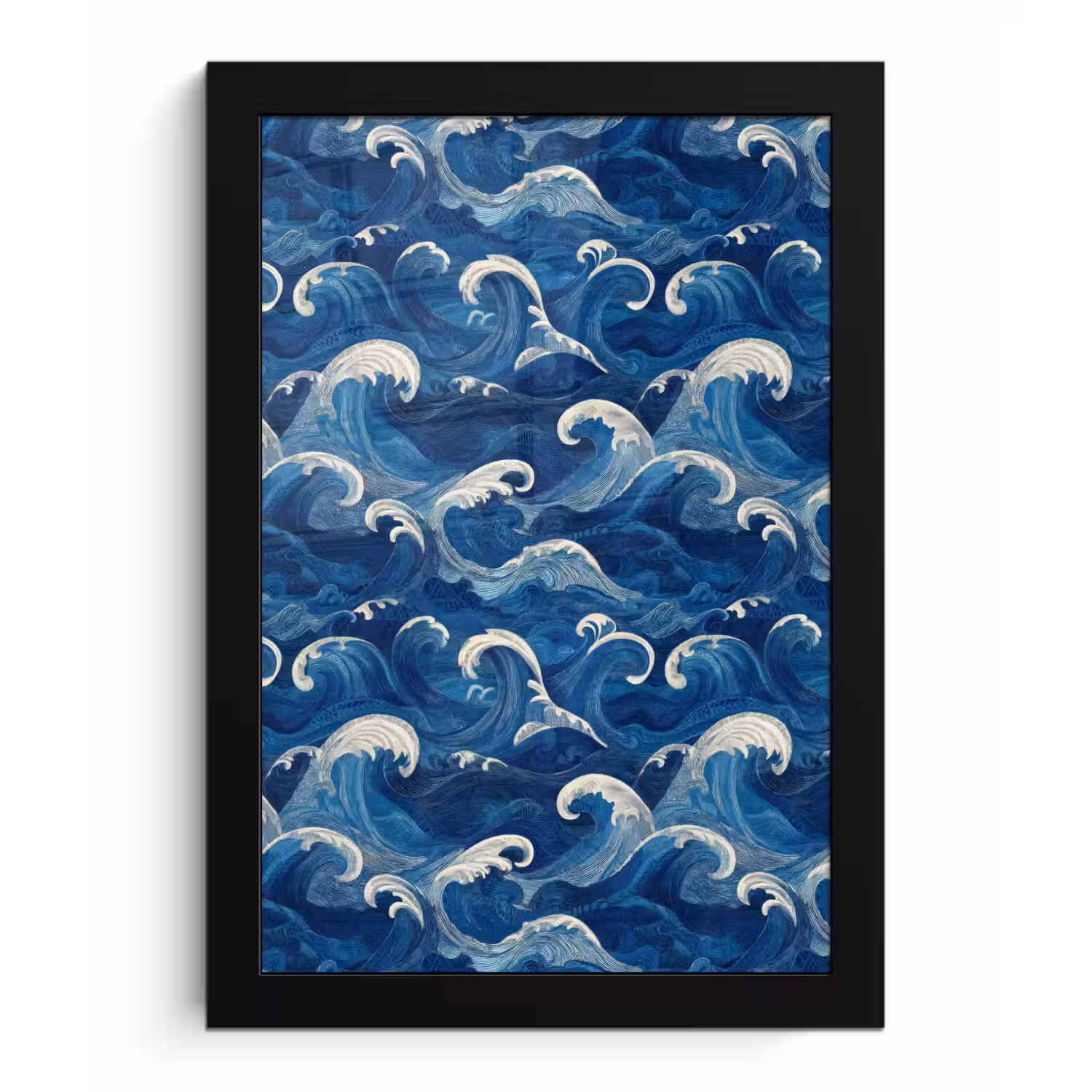 Japans - Oceaan - Golven - Blauw fotolijst zwart zonder passe partout klein 224 -3d