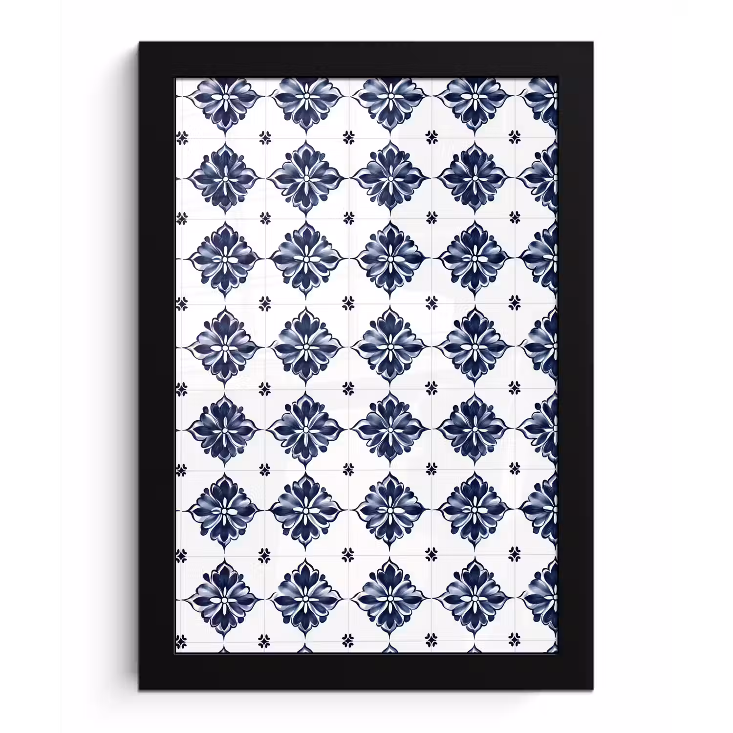 Tegelmotief - Blauw - Wit - Bloem fotolijst zwart zonder passe partout klein 224 -3d