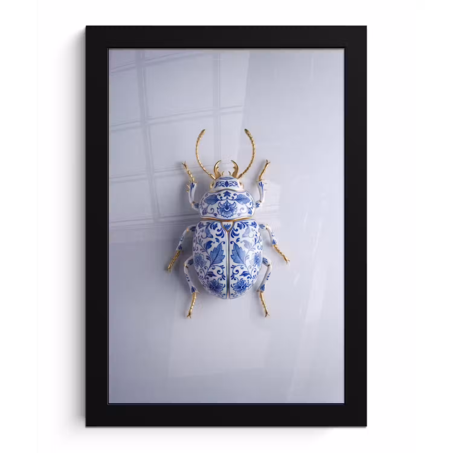 Kever - Delfts - Blauw - Goud fotolijst zwart zonder passe partout klein -3d