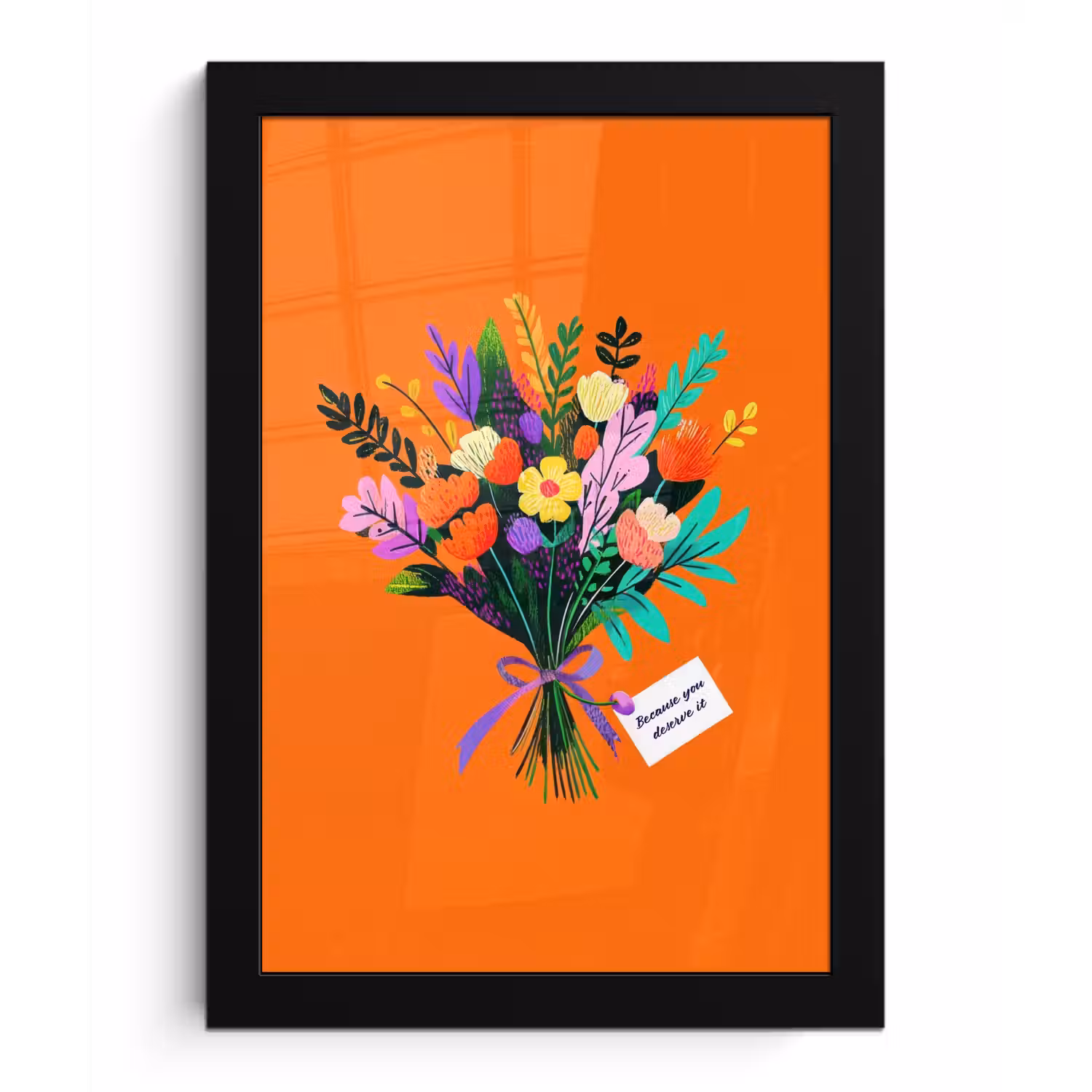 Kaartje - Boeket - Bloemen fotolijst zwart zonder passe partout klein -3d