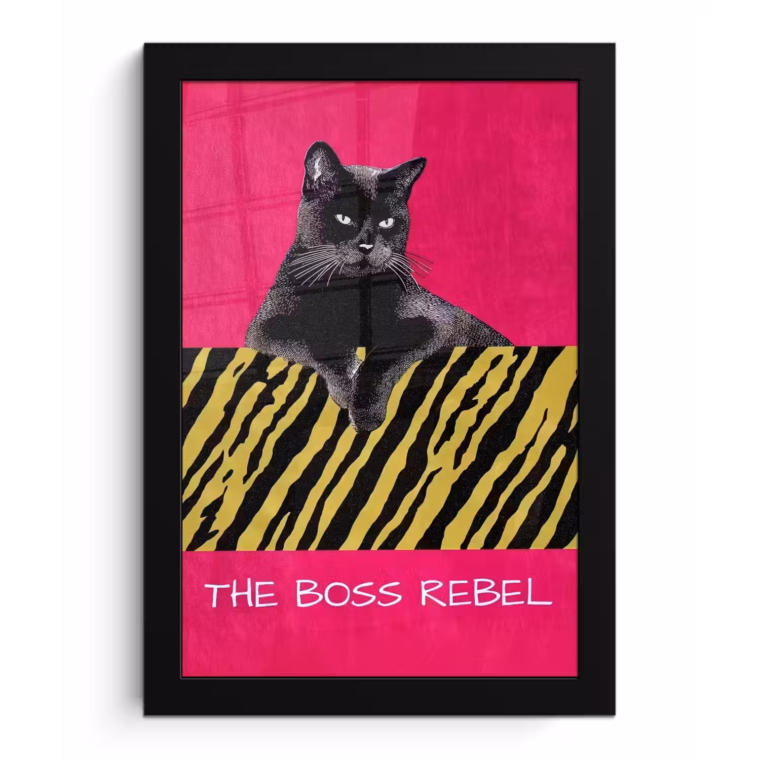 Kat - Baas - Roze - Tijgerprint fotolijst zwart zonder passe partout klein -3d