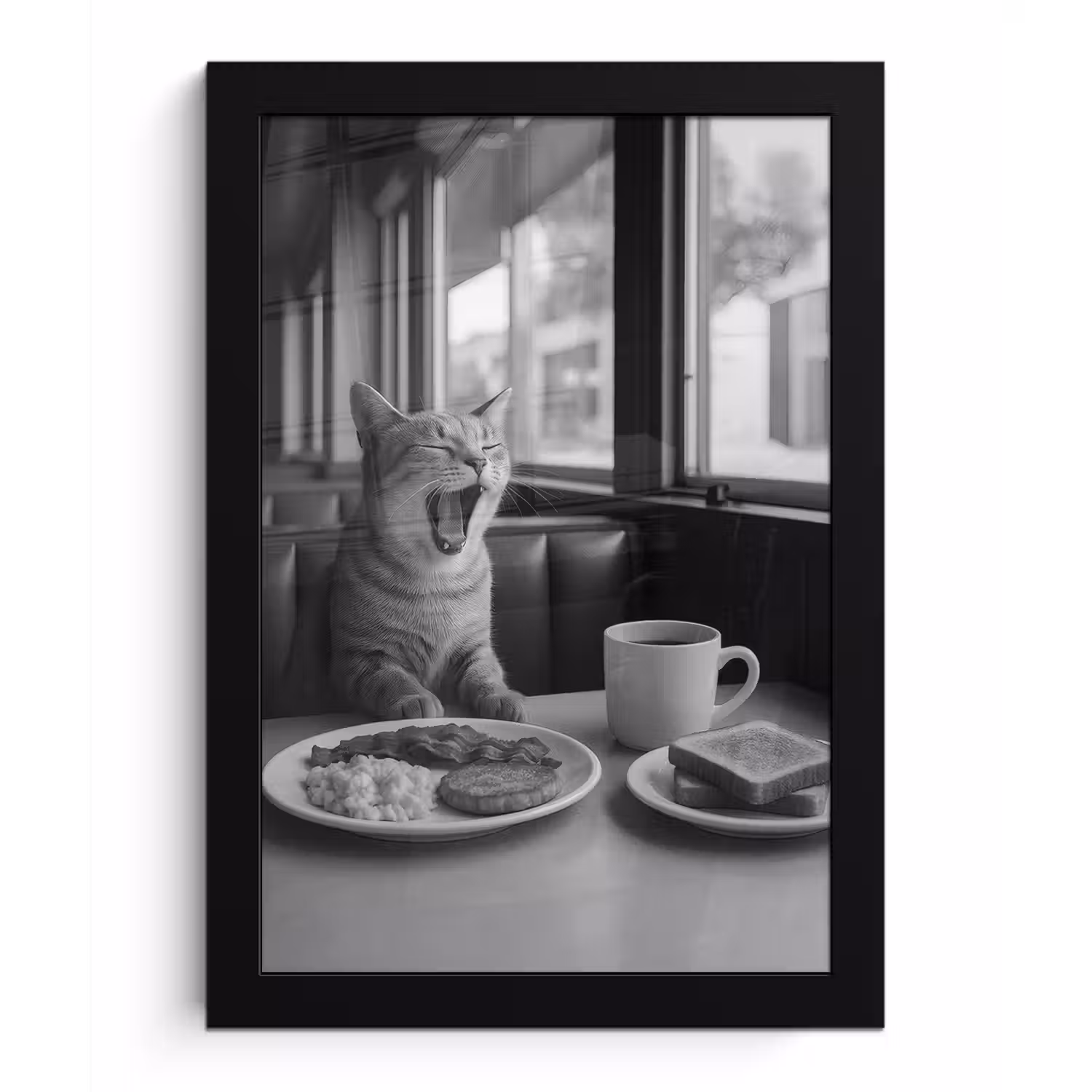 Kat - Koffie - Brood - Zwart fotolijst zwart zonder passe partout klein -3d