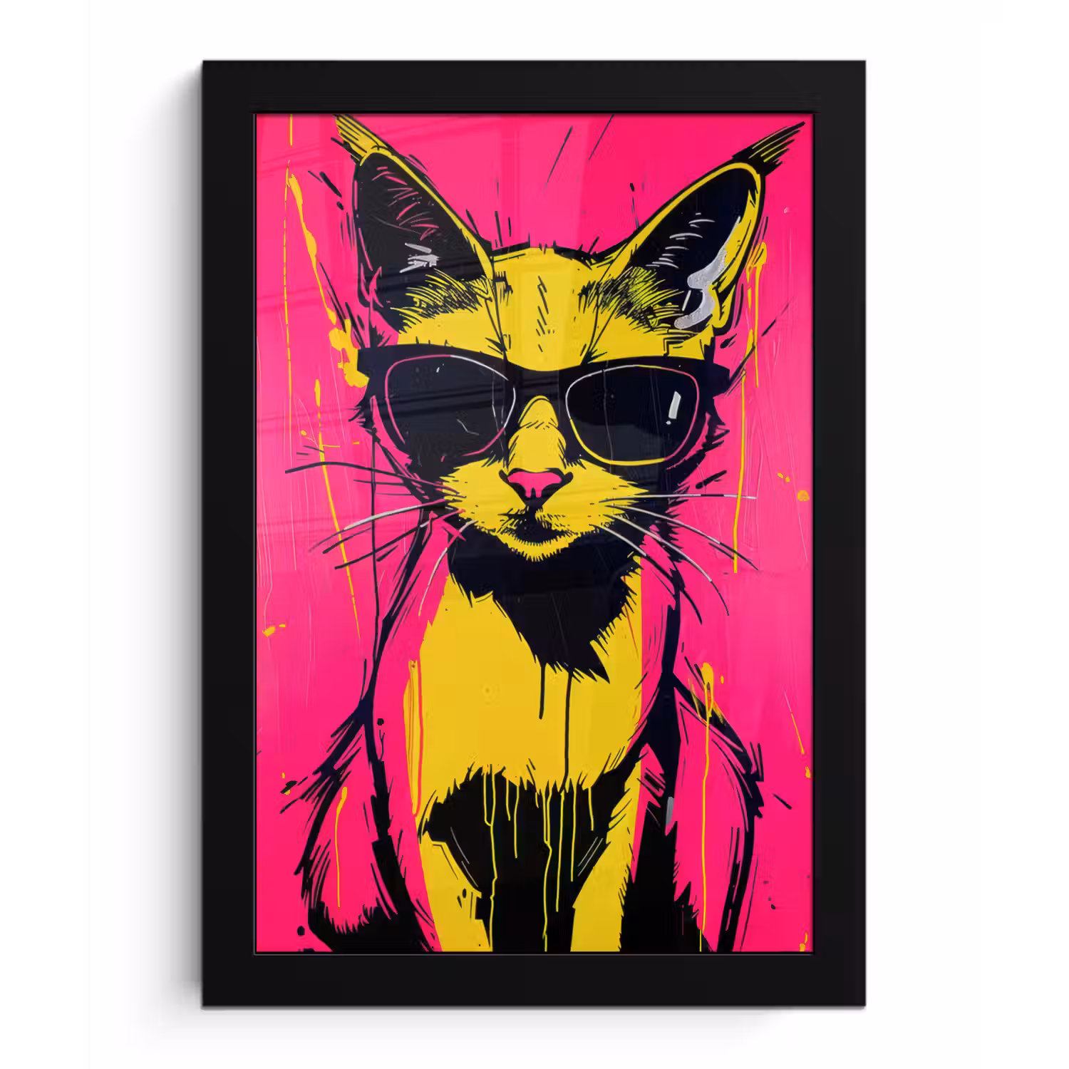 Kat - Art - Zonnebril - Roze fotolijst zwart zonder passe partout klein -3d