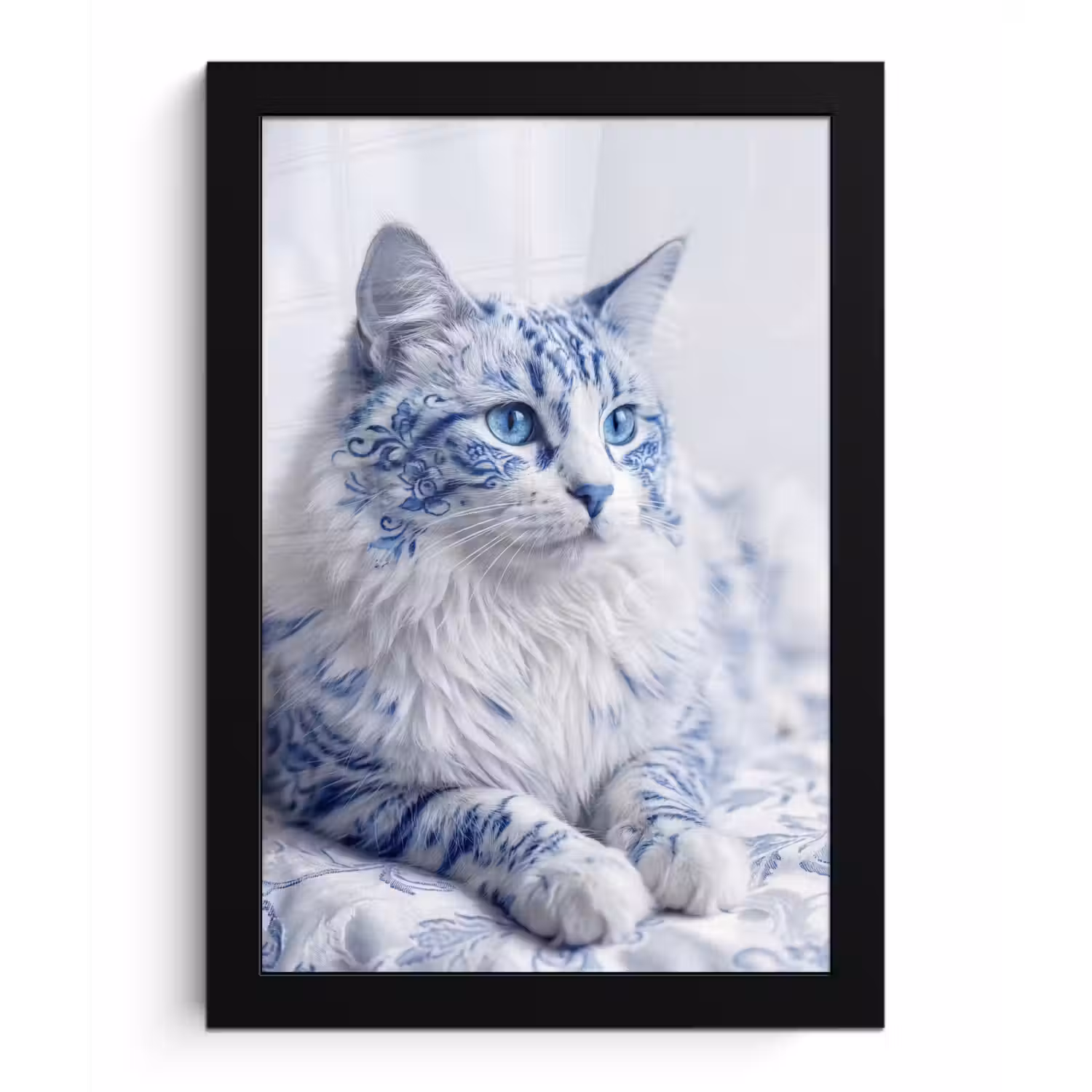 Kat - Patroon - Blauw fotolijst zwart zonder passe partout klein -3d