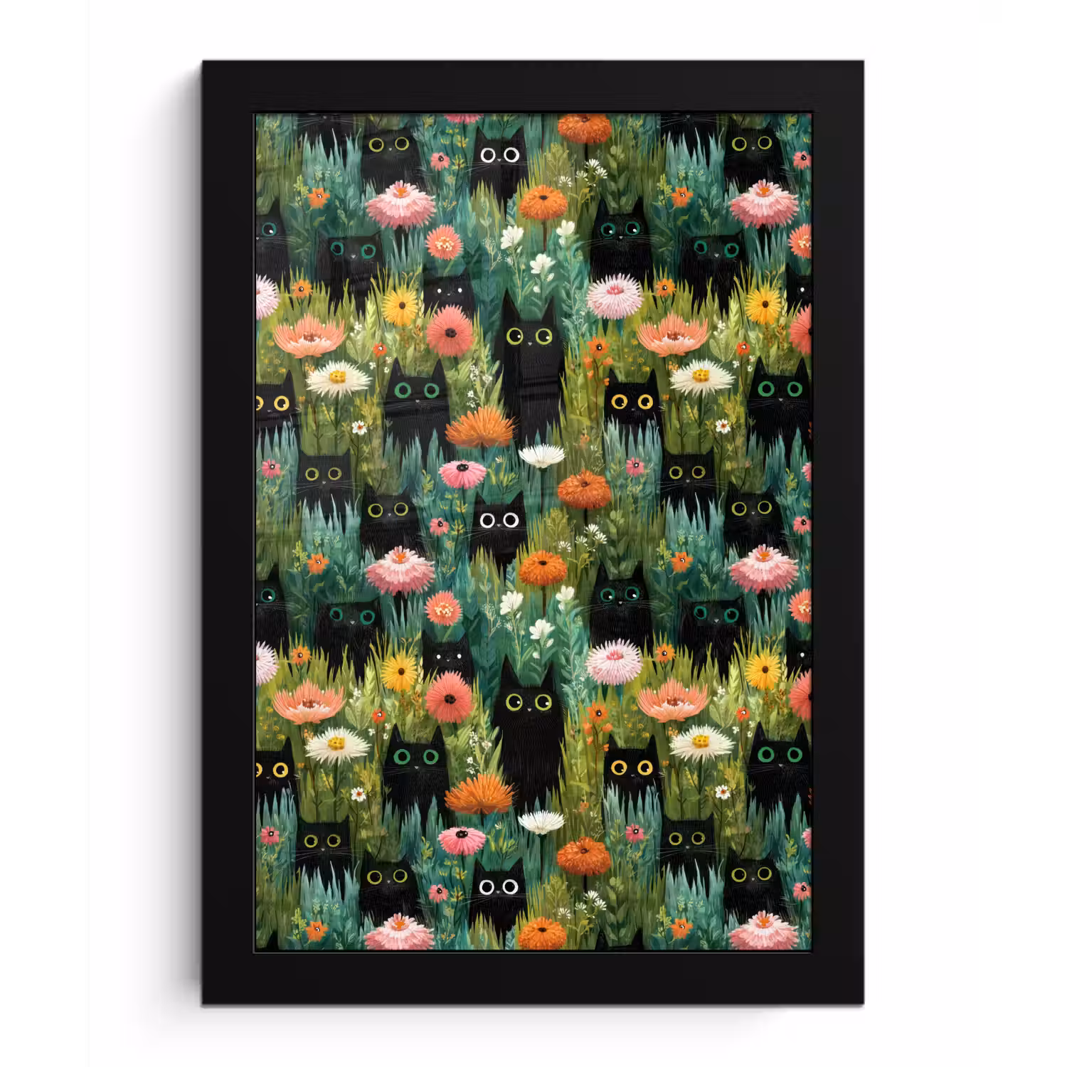 Katten - Bloemen - Kleurrijk fotolijst zwart zonder passe partout klein 224 -3d
