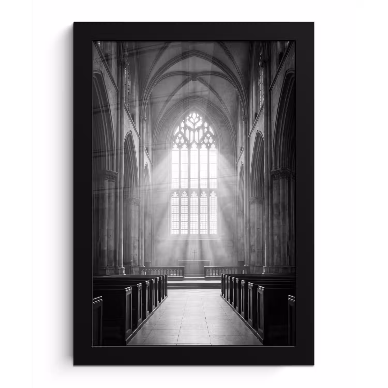 Kerk - Interieur - Lichtstralen - Architectuur - Klassiek fotolijst zwart zonder passe partout klein -3d
