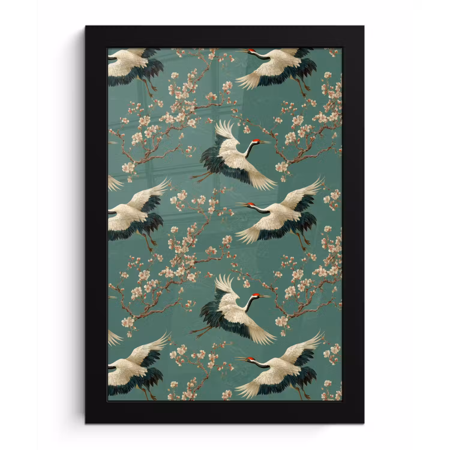 Kersenbloesem - Kraamvogels - Groen fotolijst zwart zonder passe partout klein 224 -3d