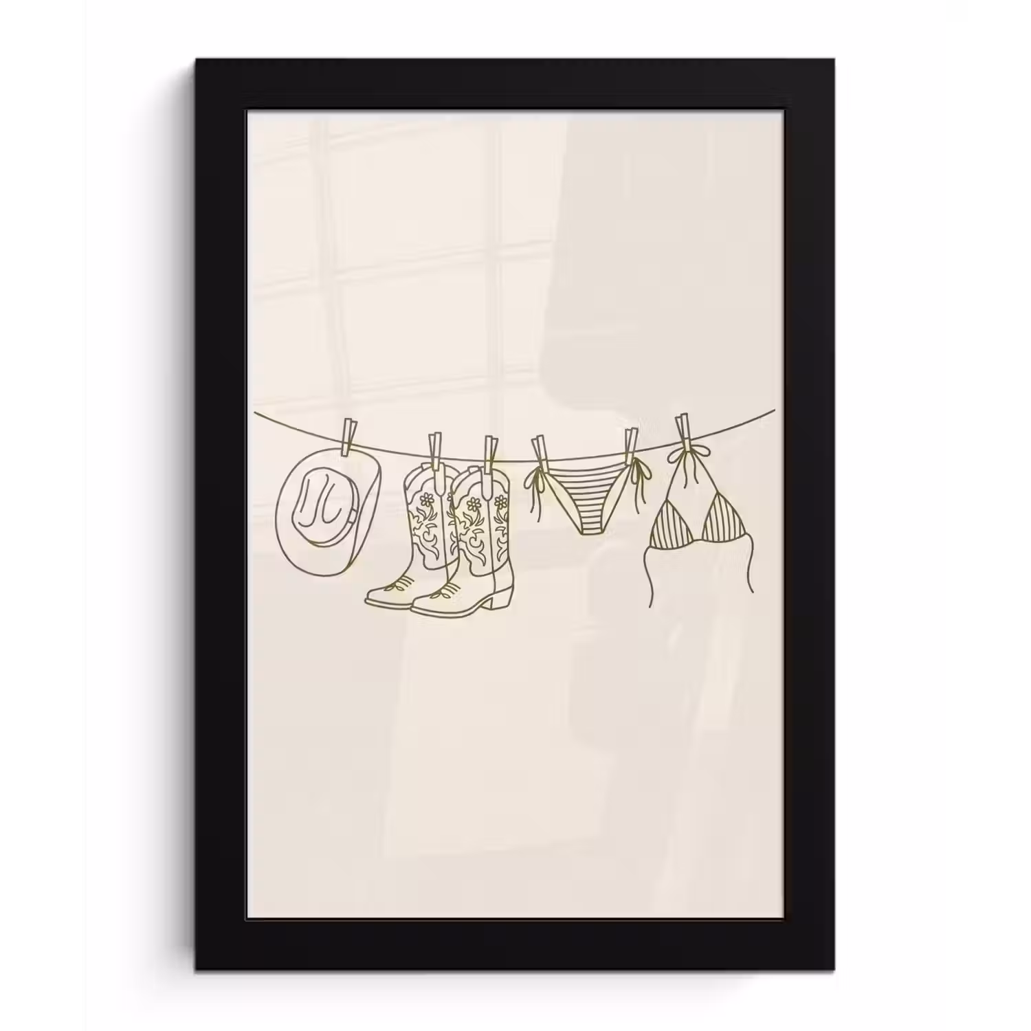 Kleding - Waslijn - Zomer - Lijntekening - Groen fotolijst zwart zonder passe partout klein -3d