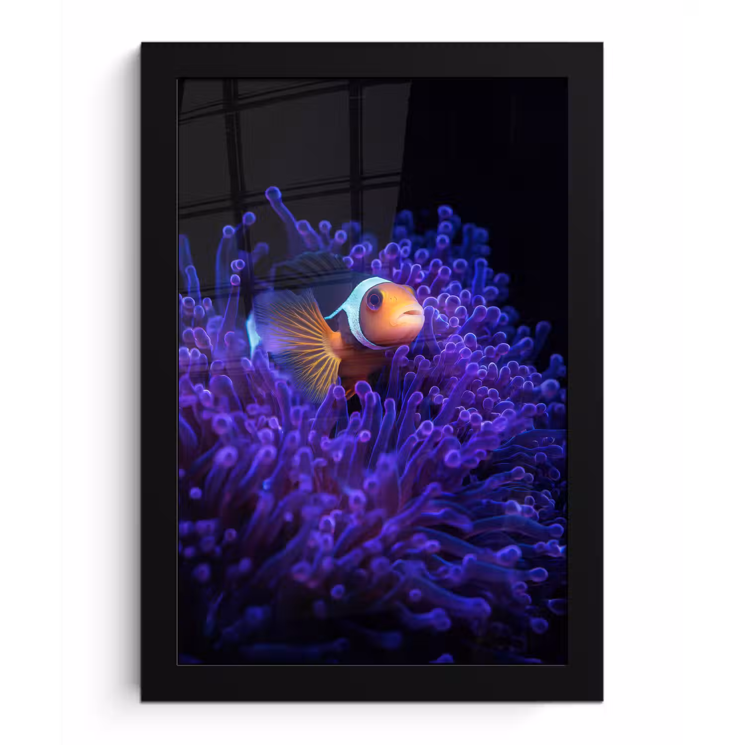 Koraal - Vis - Oranje - Zee fotolijst zwart zonder passe partout klein -3d