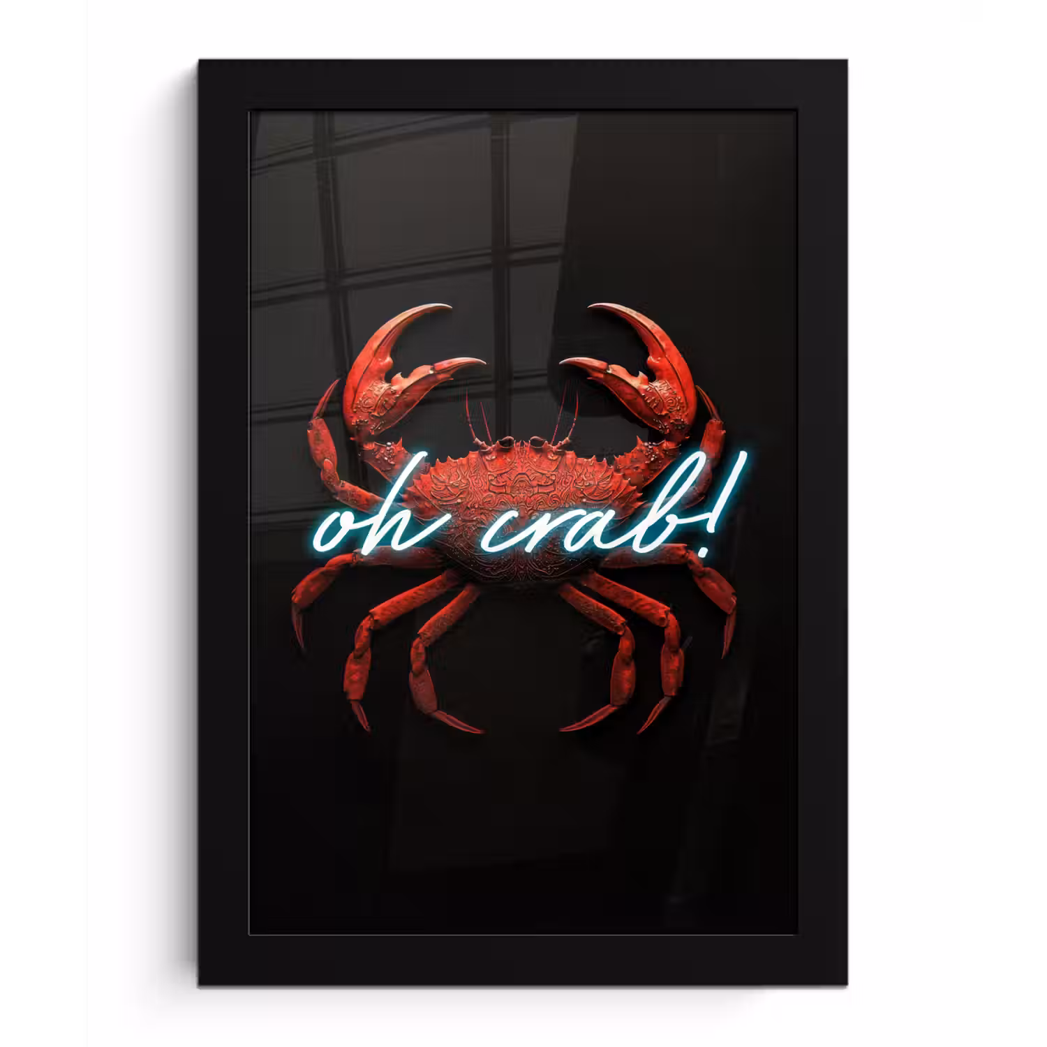 Krab - Rood - Neon - Quote fotolijst zwart zonder passe partout klein -3d