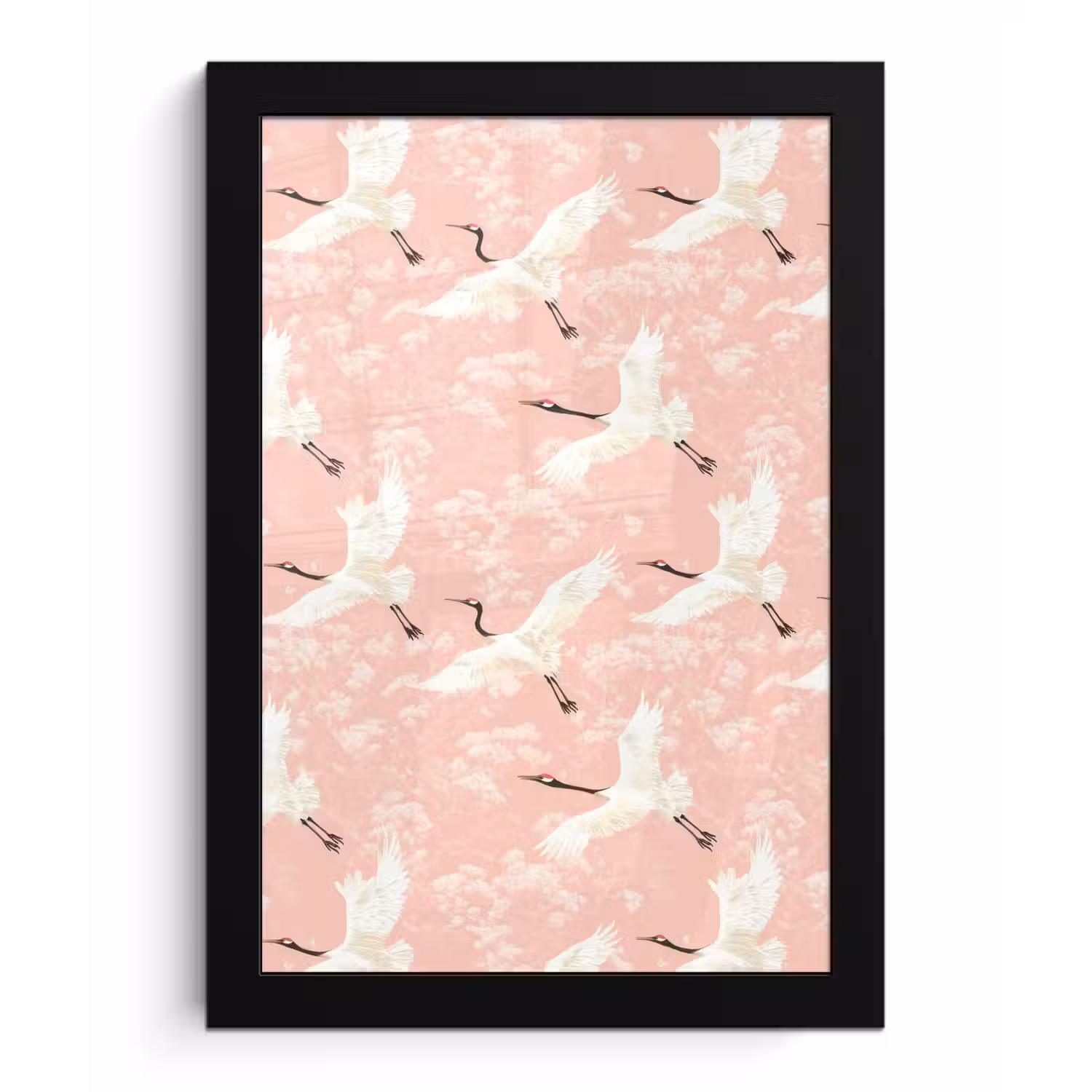 Kraanvogels - Bloesem - Roze fotolijst zwart zonder passe partout klein 224 -3d