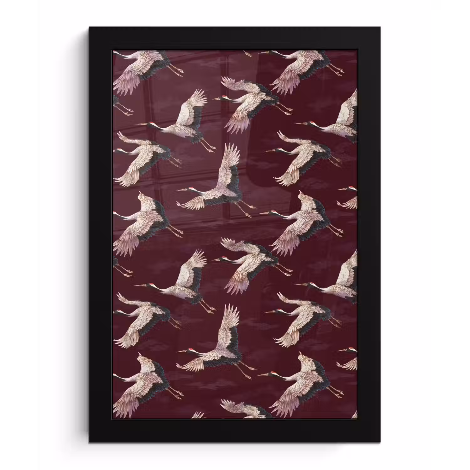 Kraanvogels - Klassiek - Bordeaux fotolijst zwart zonder passe partout klein 224 -3d