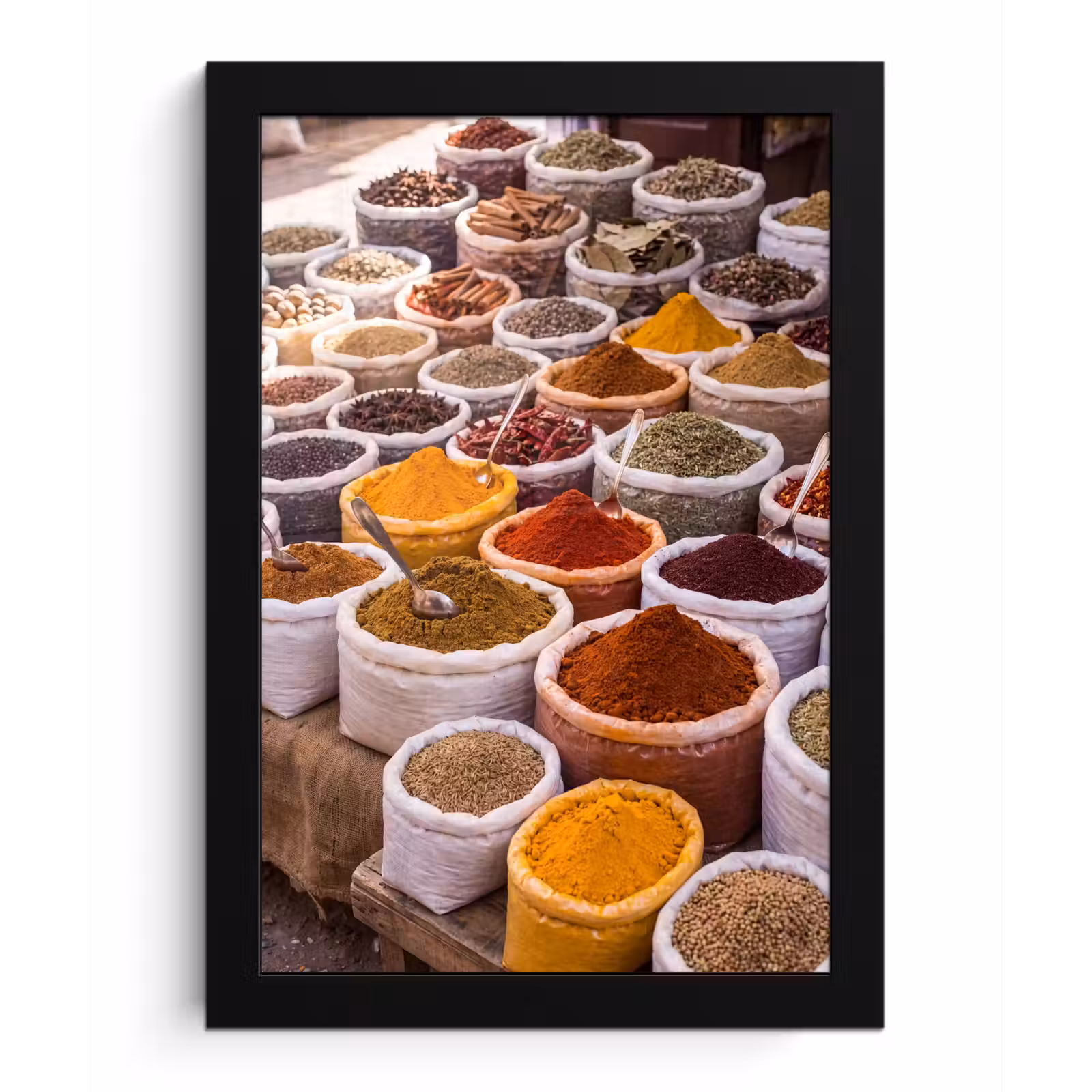 Bilder mit Rahmen - Kräuter – Markt – Essen - Kruiden - Markt - Eten fotolijst zwart zonder passe partout klein