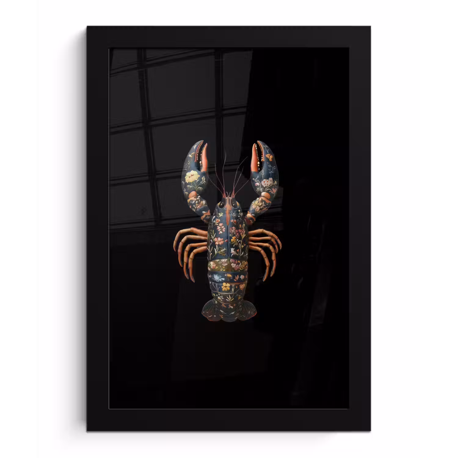 Kreeft - Zwart - Bloemenpatroon - Artistiek fotolijst zwart zonder passe partout klein -3d