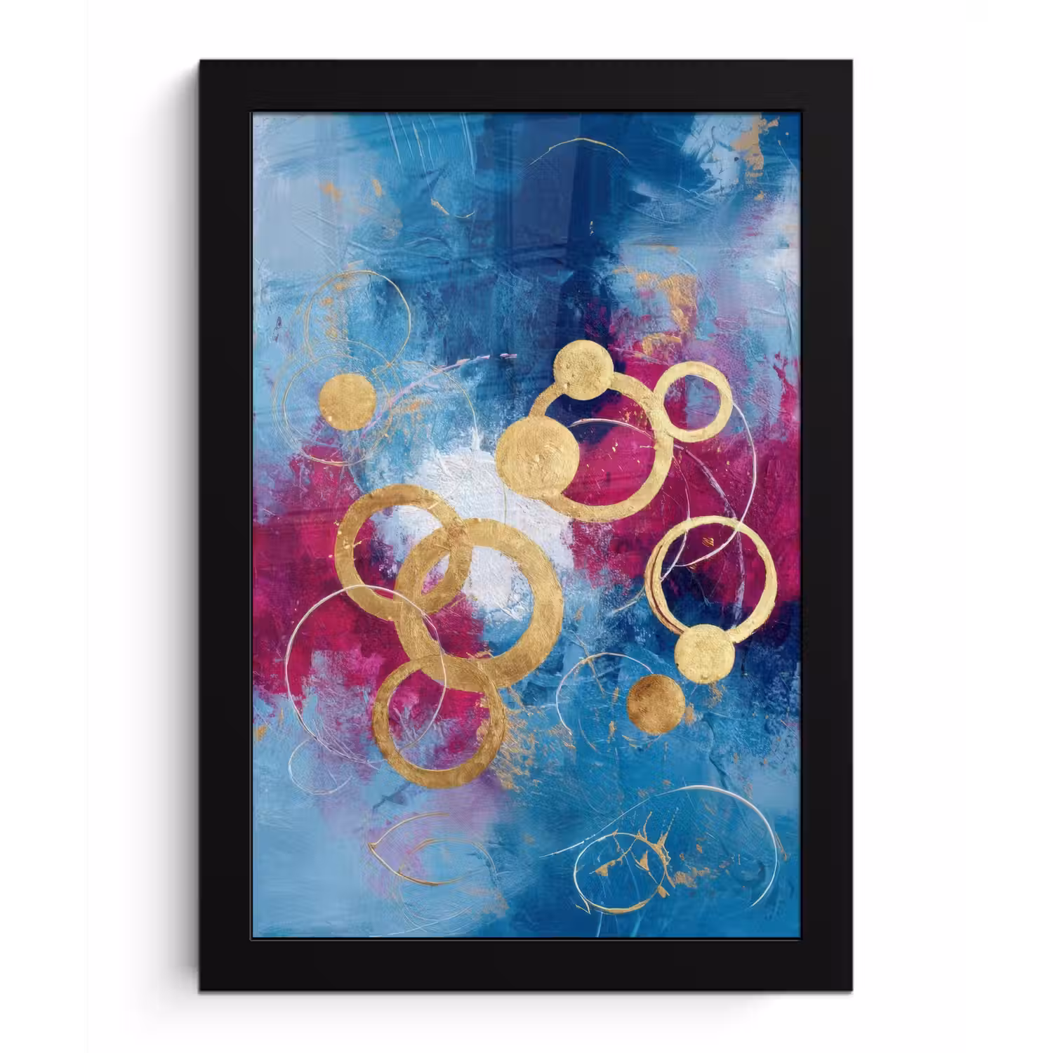 Cirkels - Goud - Abstract fotolijst zwart zonder passe partout klein -3d