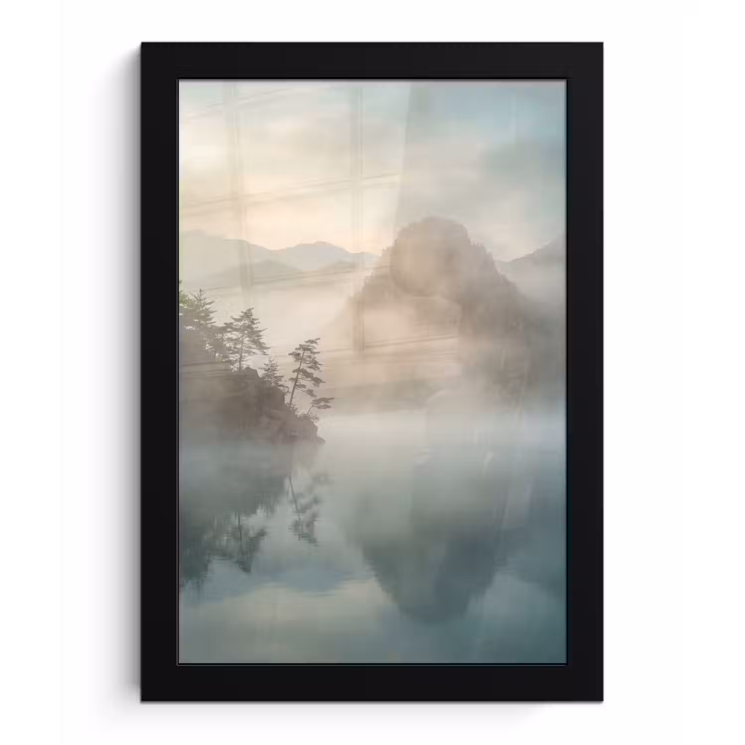 Landschap - Bergen - Mist - Water - Natuur fotolijst zwart zonder passe partout klein -3d