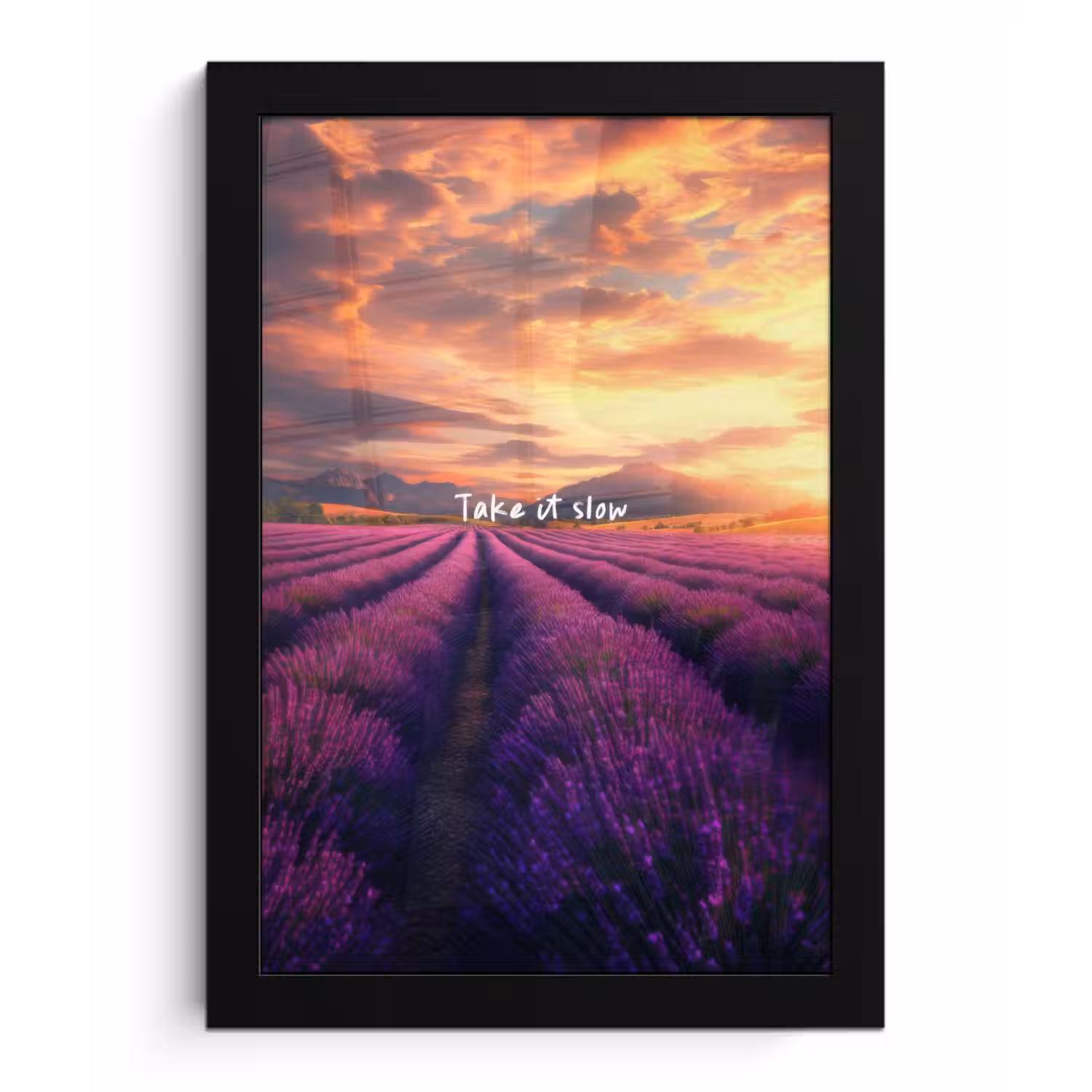 Lavendelveld - Quote - Zonsondergang fotolijst zwart zonder passe partout klein -3d
