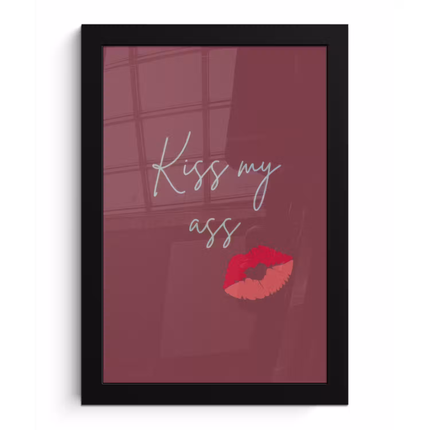 Kiss my ass - Lip - Bordeaux fotolijst zwart zonder passe partout klein -3d