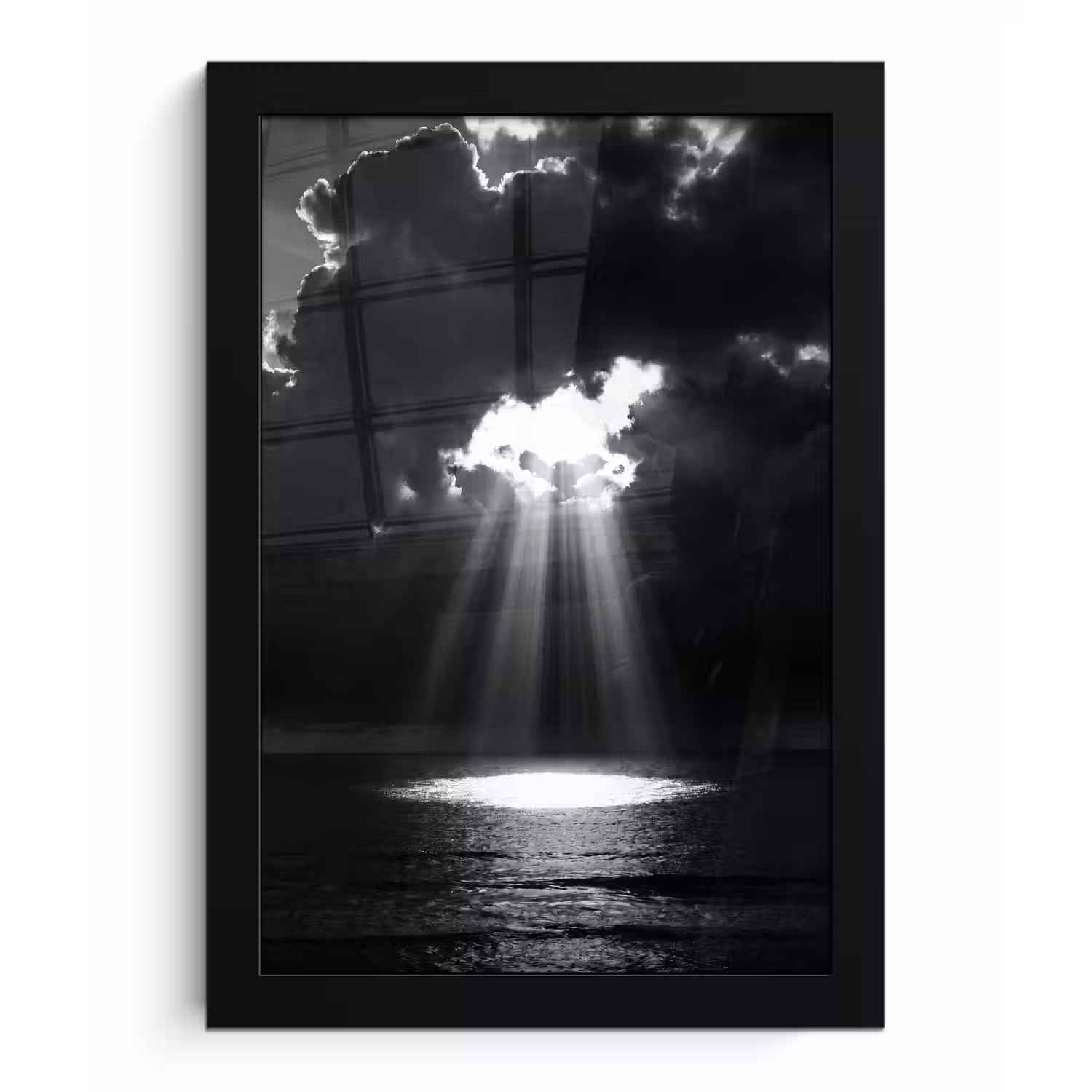 Licht - Wolken - Zee - Zwart-wit - Natuur fotolijst zwart zonder passe partout klein -3d
