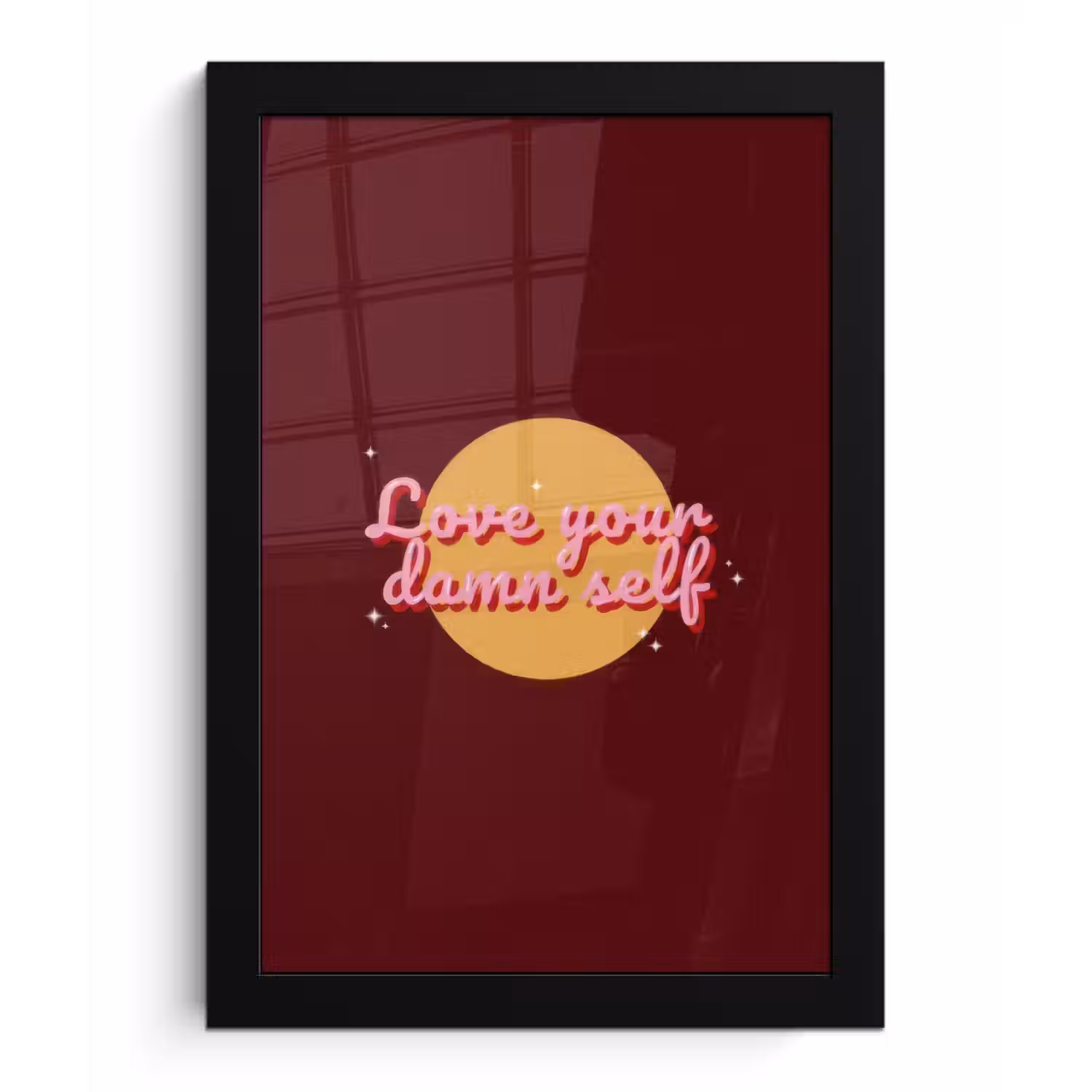 love your damn self - Cirkel - Glitter - Rood fotolijst zwart zonder passe partout klein -3d