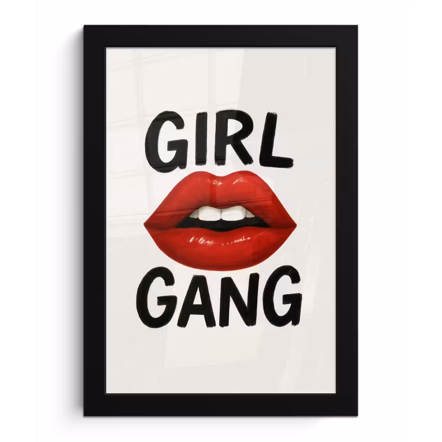 Lip - Girl - Rood - Letters fotolijst zwart zonder passe partout klein -3d
