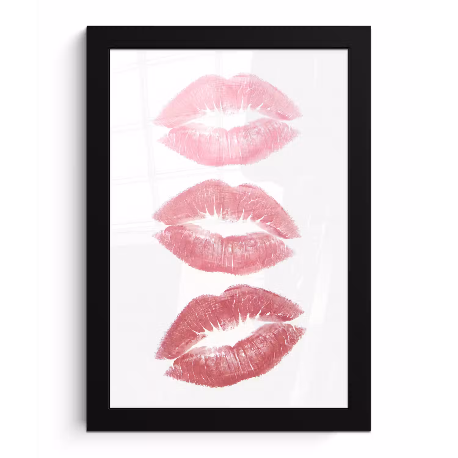 Lippen - Kusafdruk - Roze - Modern - Abstract fotolijst zwart zonder passe partout klein -3d
