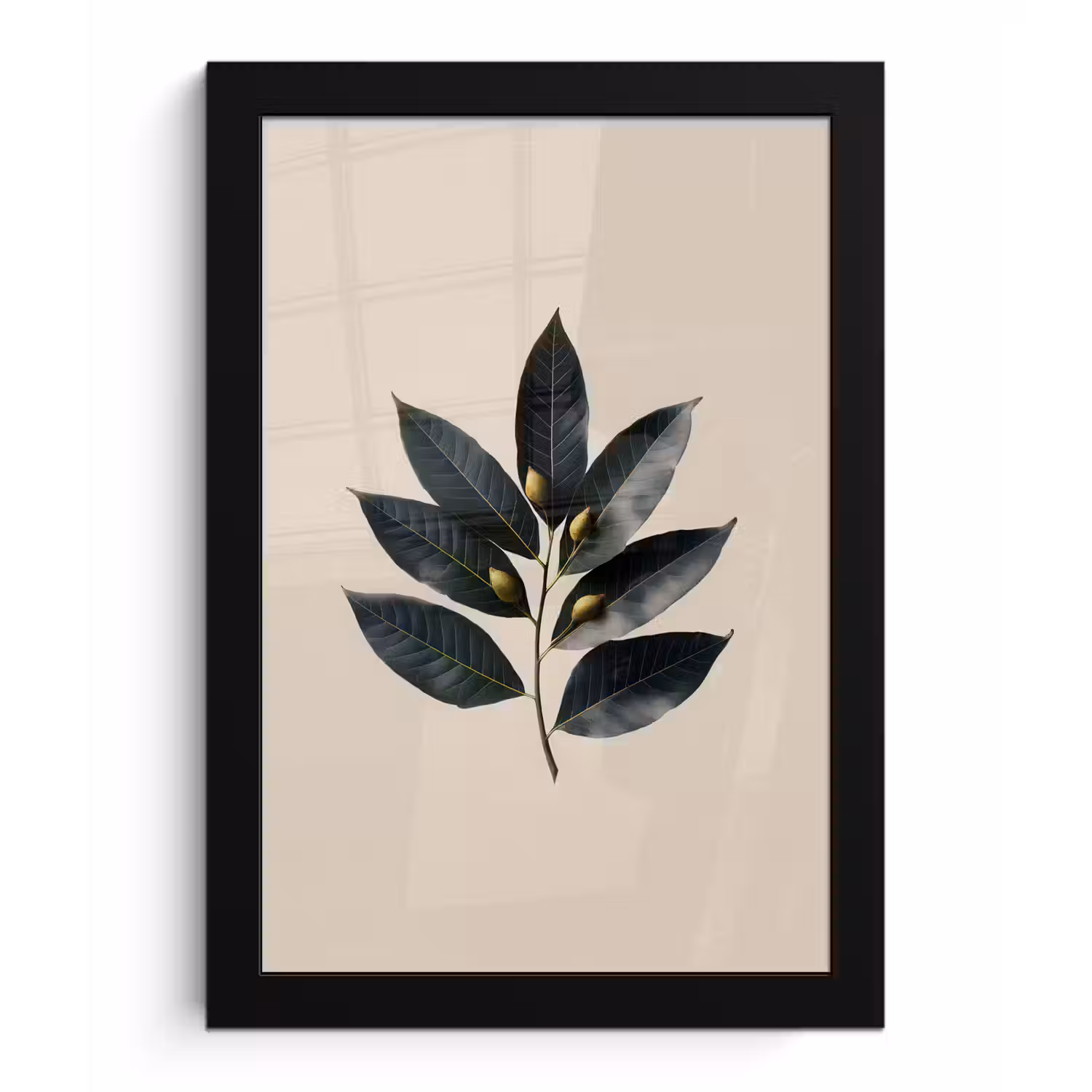 Laurierbladeren - Bloemknoppen - subtiel fotolijst zwart zonder passe partout klein -3d