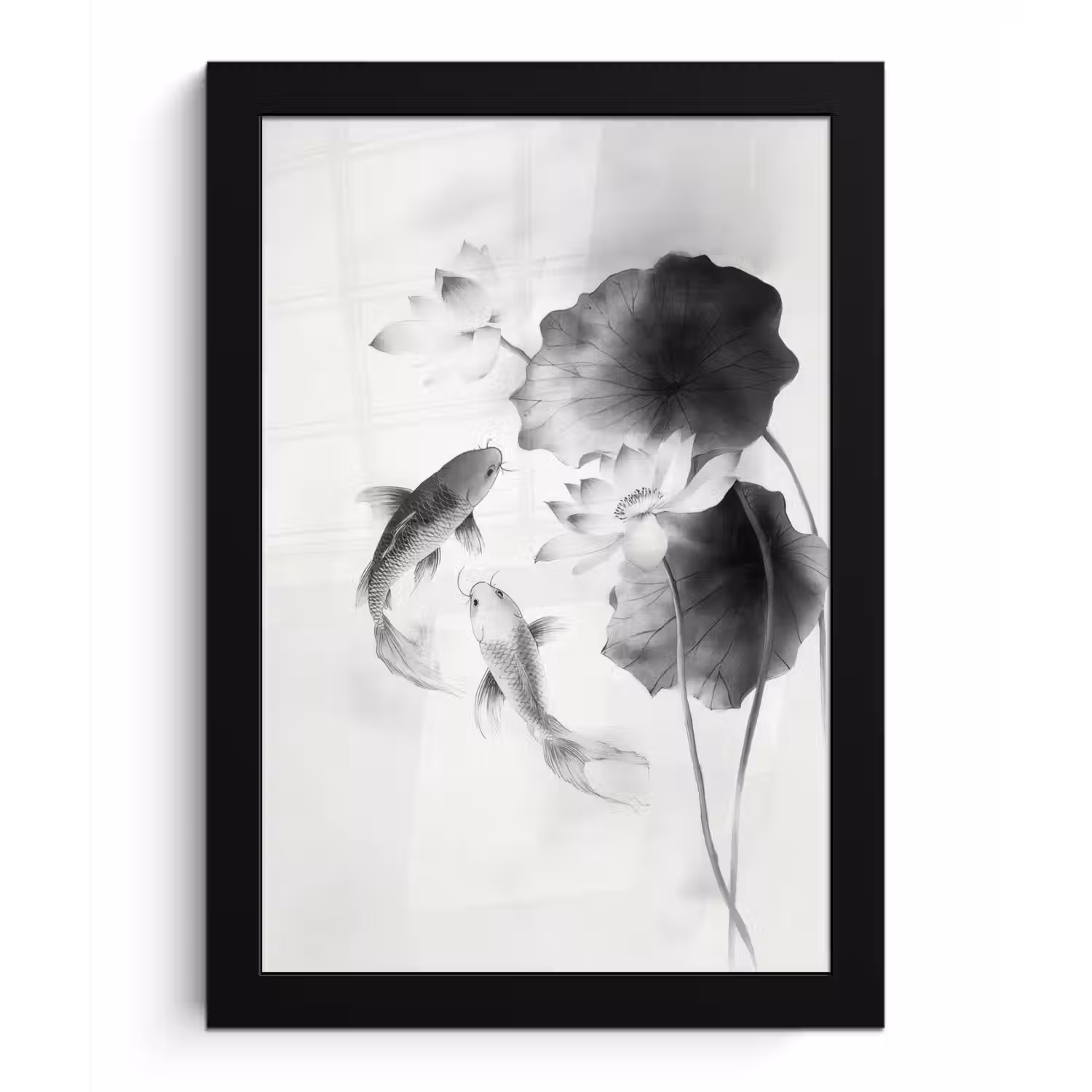 Lotusbloemen - Vissen - Bladeren - Zwart fotolijst zwart zonder passe partout klein -3d