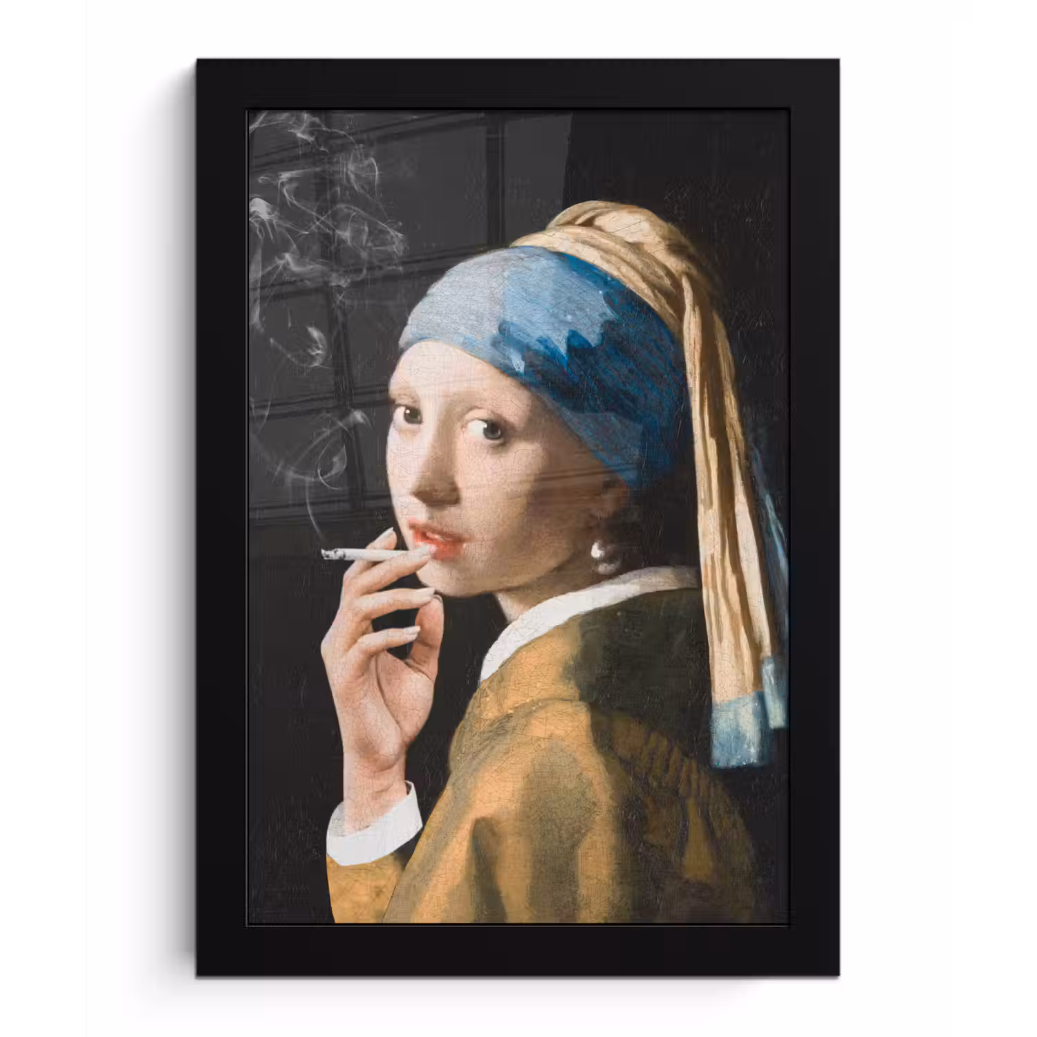 Meisje met de parel - Johannes Vermeer - Sigaretten fotolijst zwart zonder passe partout klein -3d