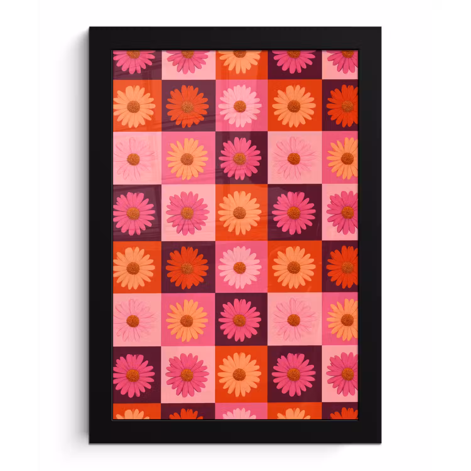 Madeliefjes - Dambord - Retro - Roze - Oranje fotolijst zwart zonder passe partout klein 224 -3d