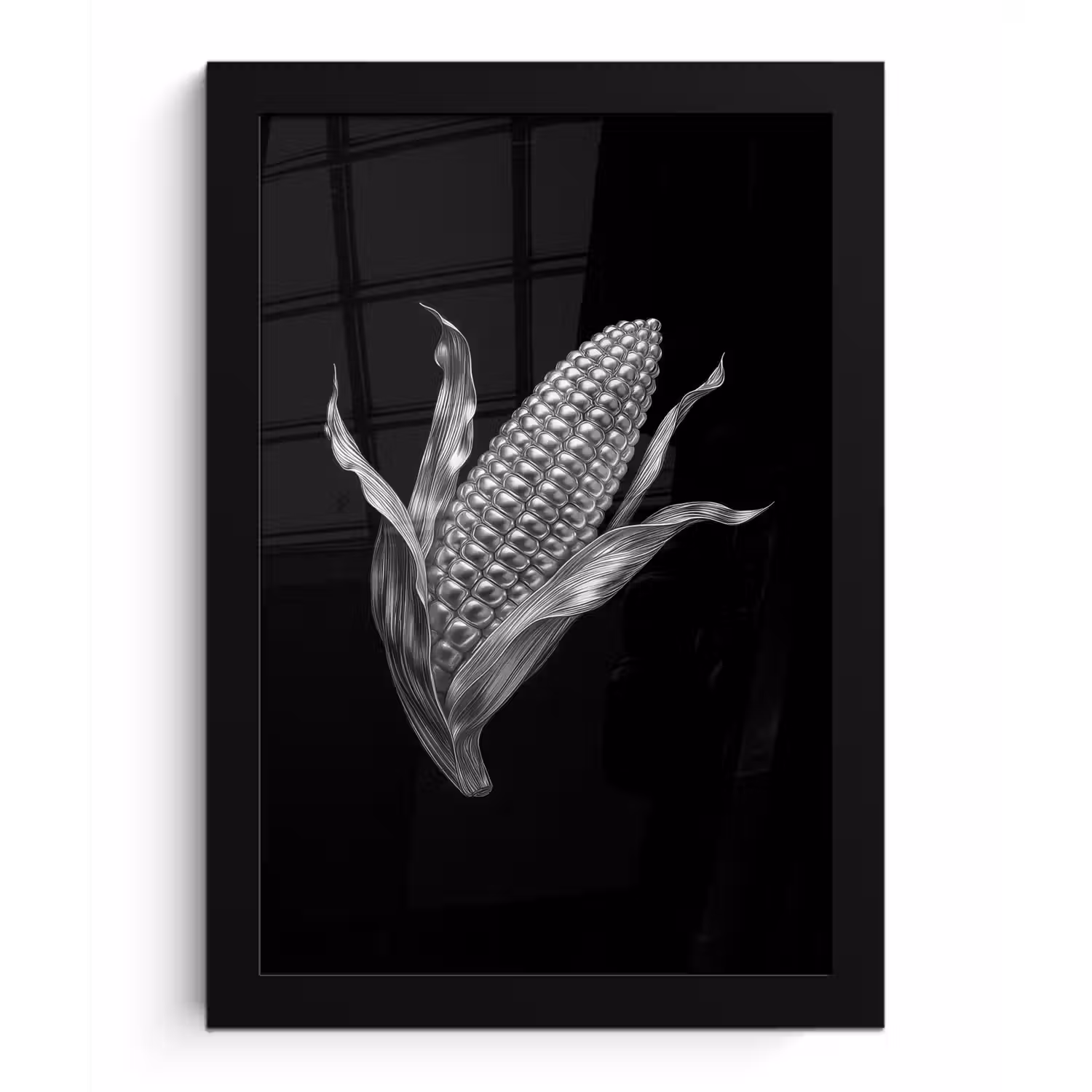 Maïskolf - Glanzend metaal - Elegant fotolijst zwart zonder passe partout klein -3d