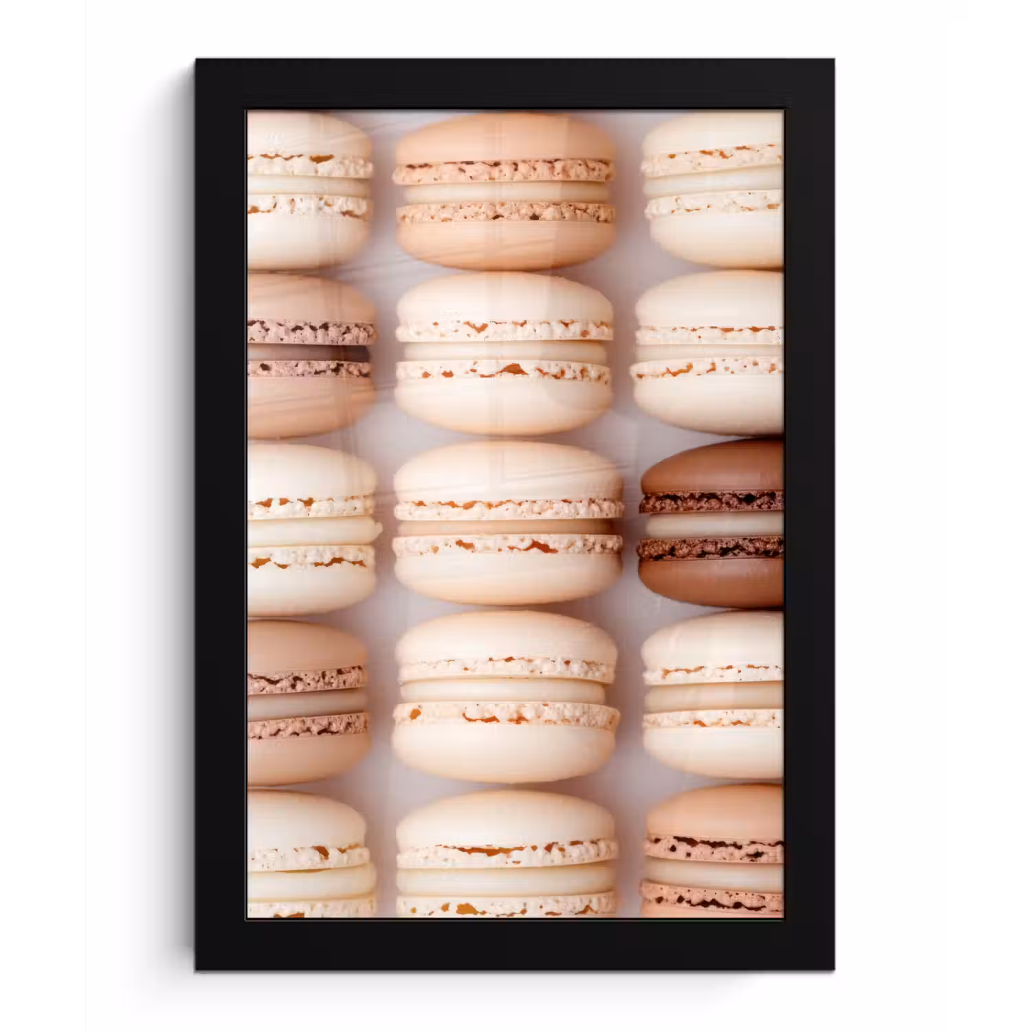 Macarons - Beige - Bruin fotolijst zwart zonder passe partout klein -3d
