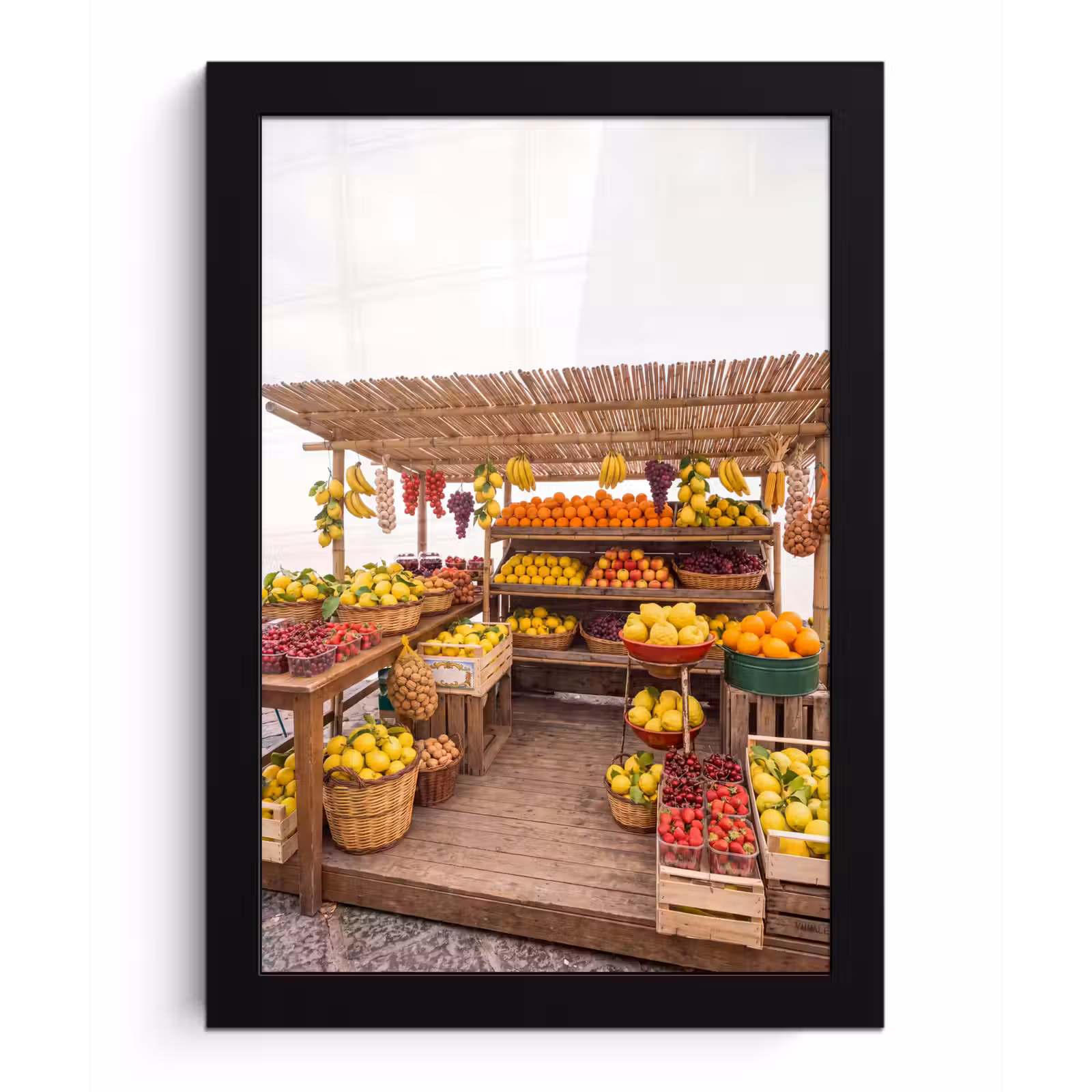 Bilder mit Rahmen - Marktstand – Obst – Frisch - Marktkraam - Fruit - Vers fotolijst zwart zonder passe partout klein