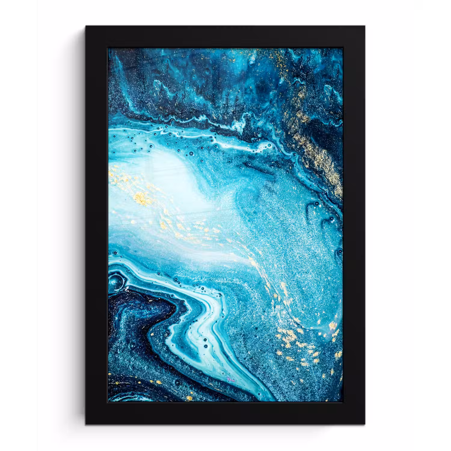 Marmerlook - Blauw - Goud - Luxe - Glitter - Marmer fotolijst zwart zonder passe partout klein -3d