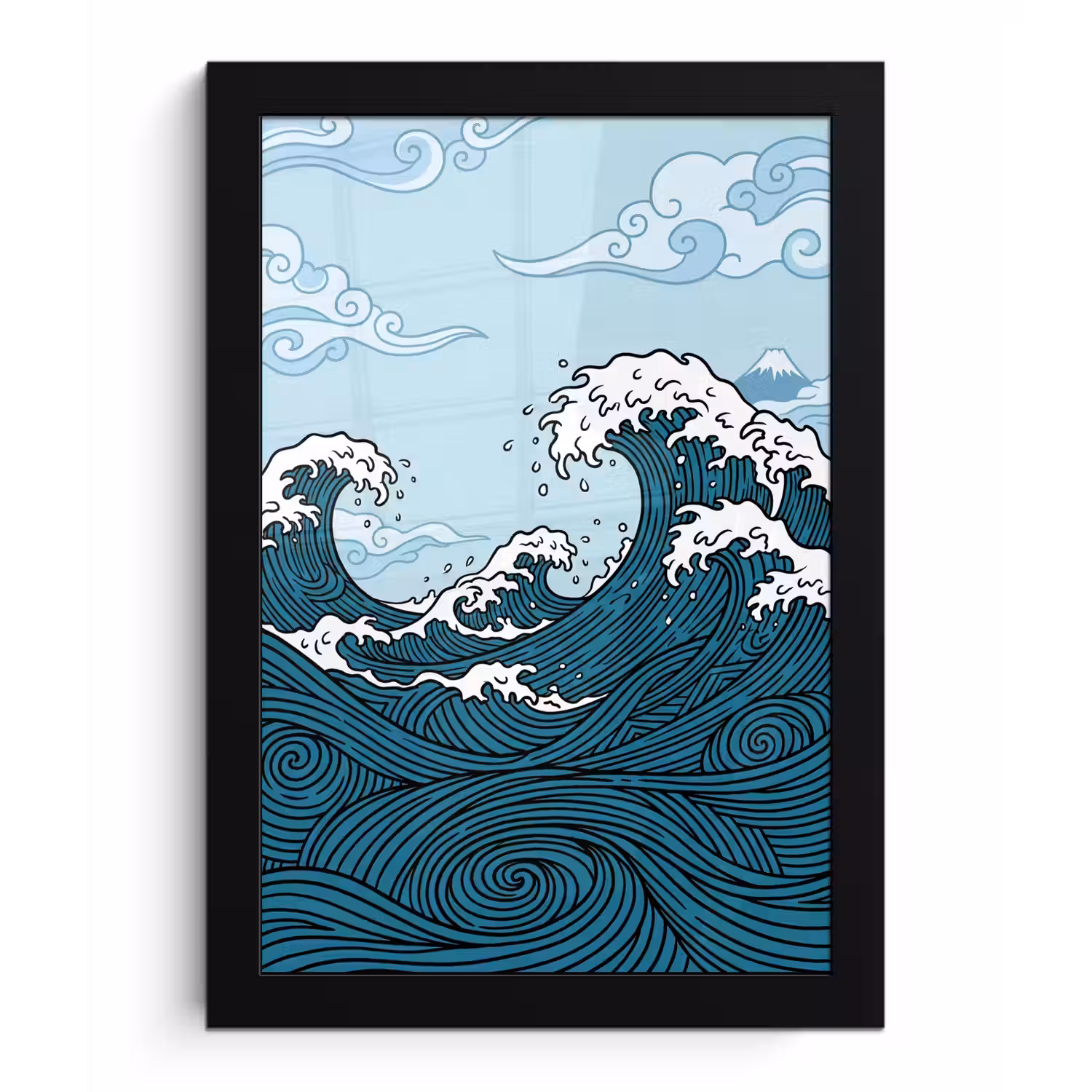 Zee - Golven - Japans - Natuur - Blauw fotolijst zwart zonder passe partout klein -3d
