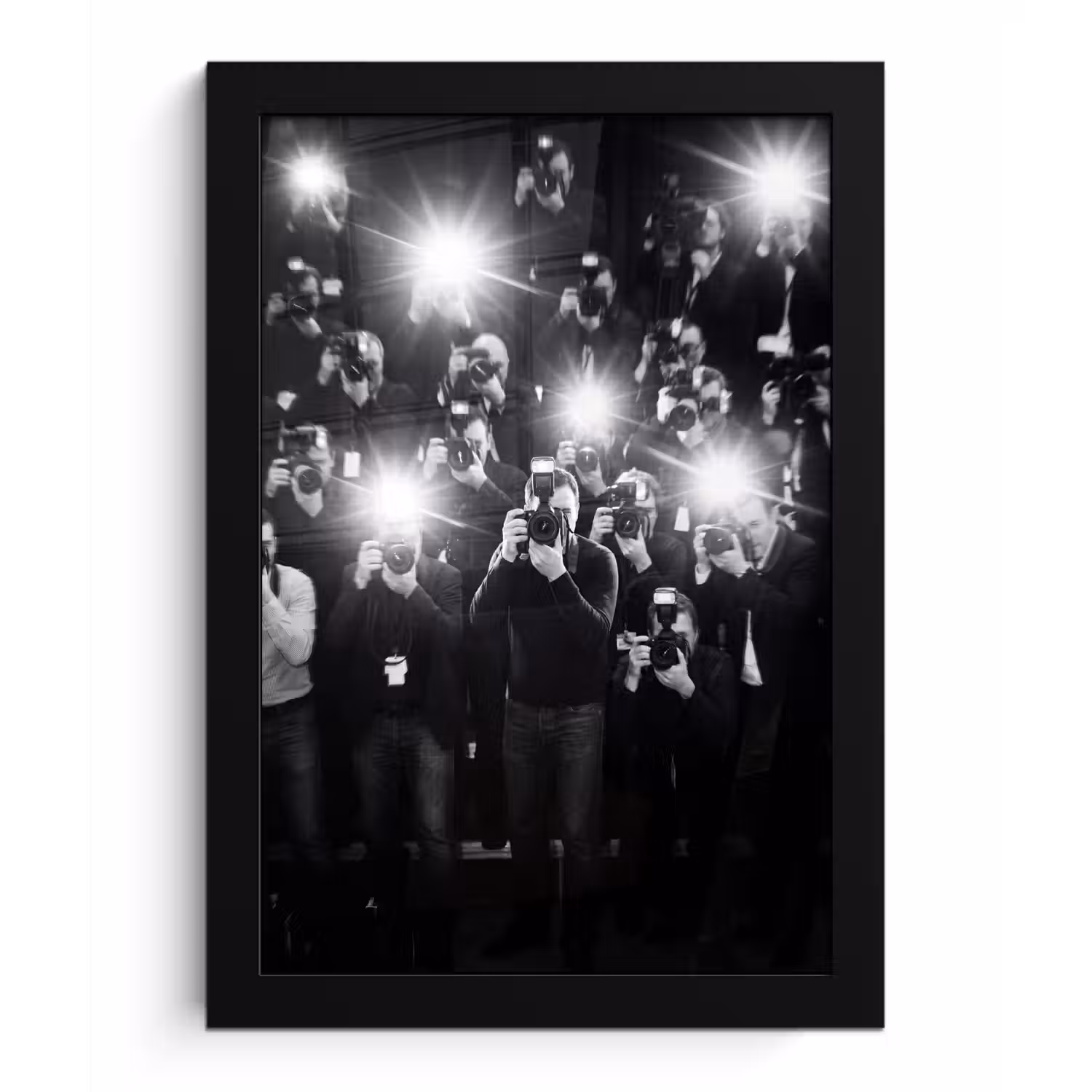 Mensen - Camera - Flitslicht - Zwart-wit - Media fotolijst zwart zonder passe partout klein -3d