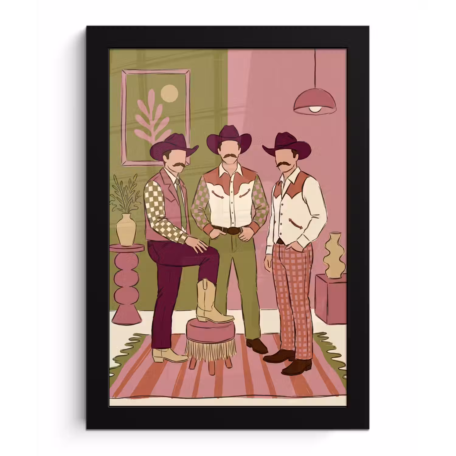 Mensen - Mannen - Hoeden - Retro - Interieur fotolijst zwart zonder passe partout klein -3d