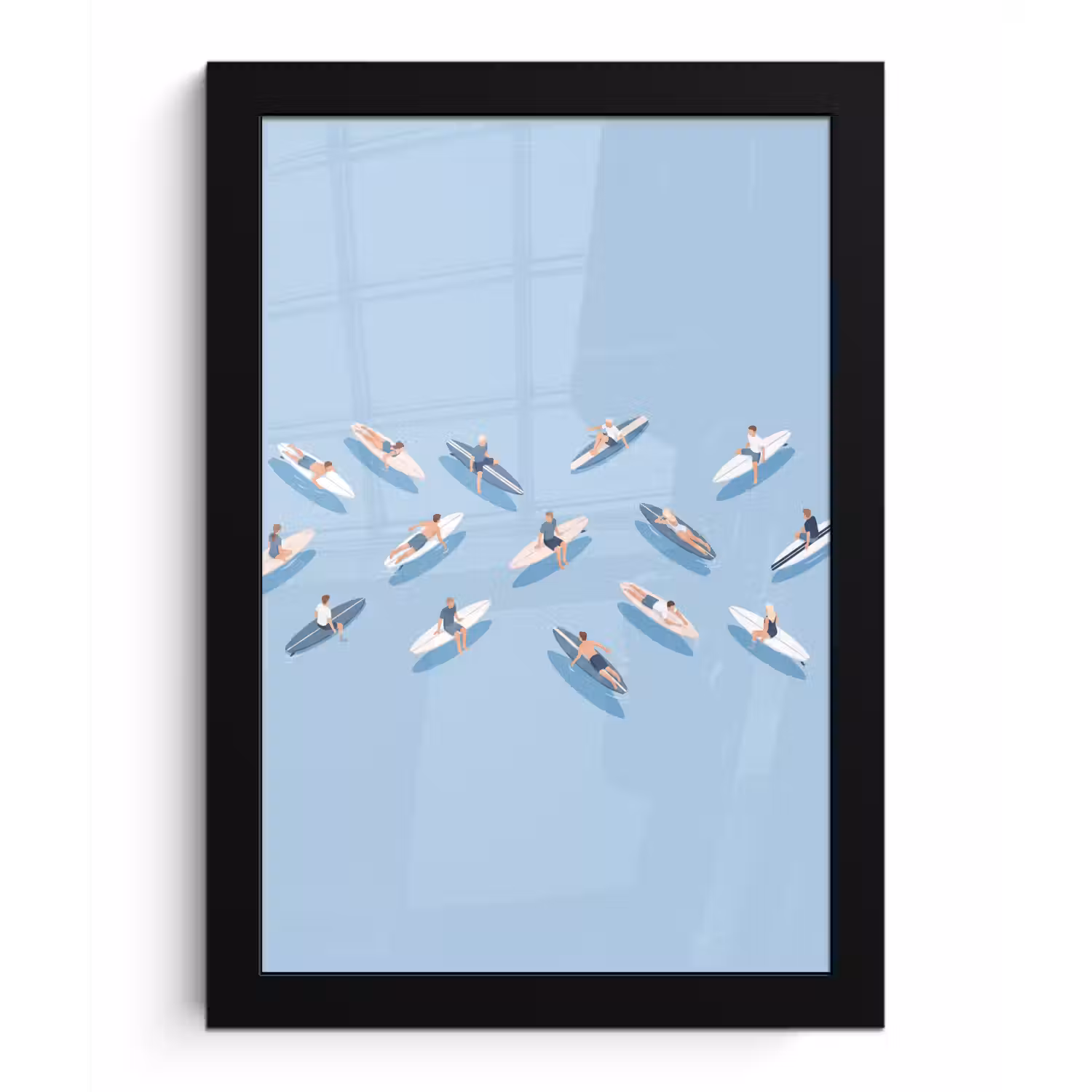 Mensen - Surfen - Water - Zomer - Illustratie fotolijst zwart zonder passe partout klein -3d