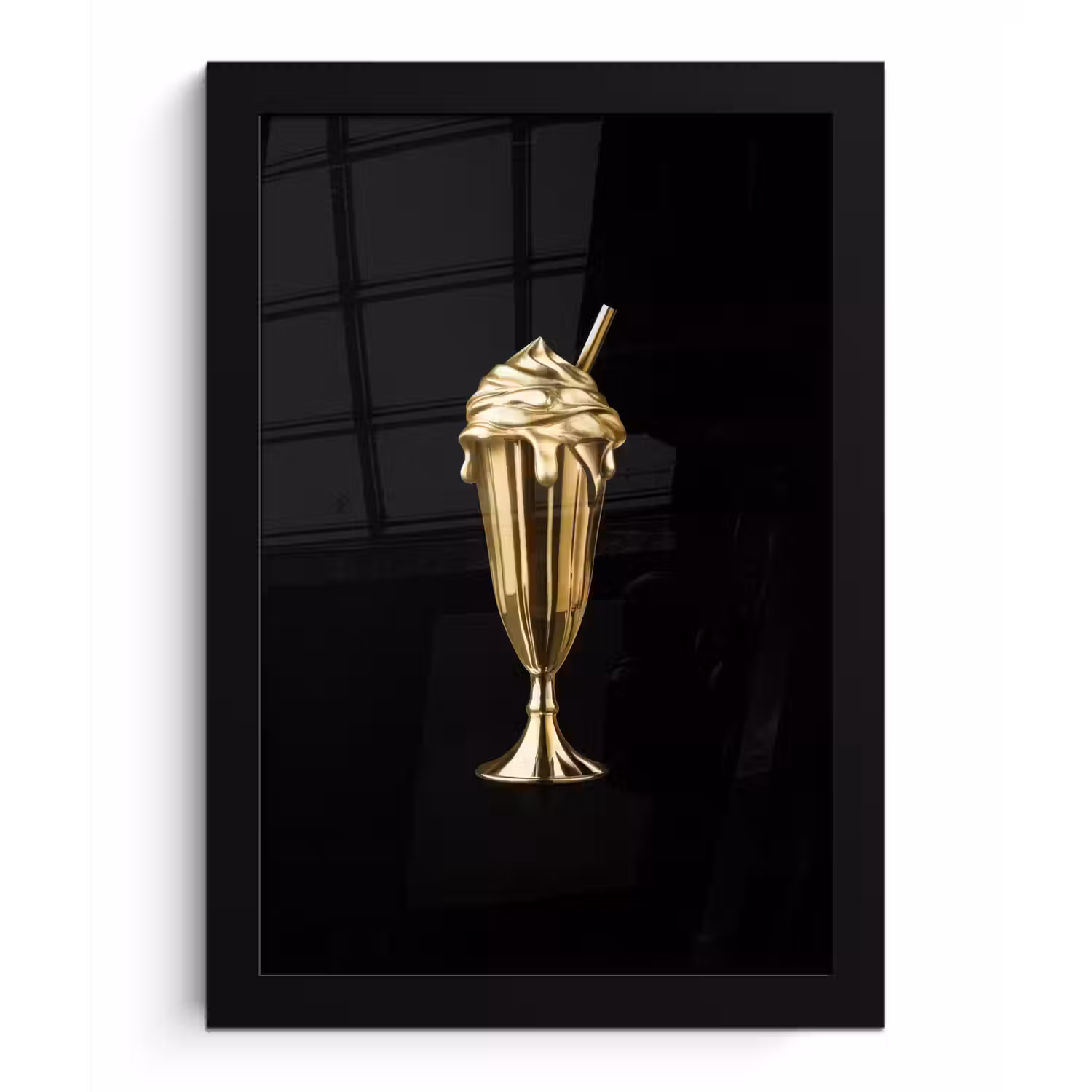 Milkshake - Goud - Drinken - Zwart fotolijst zwart zonder passe partout klein -3d