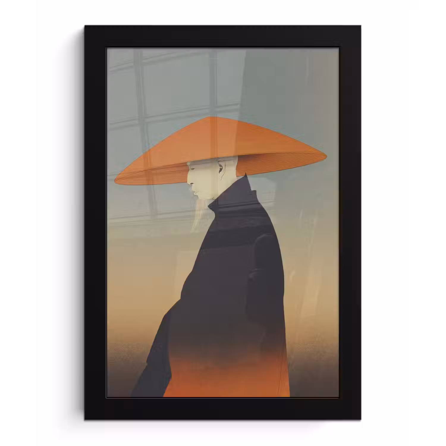Minimalistisch - Silhouet - Oranje fotolijst zwart zonder passe partout klein -3d