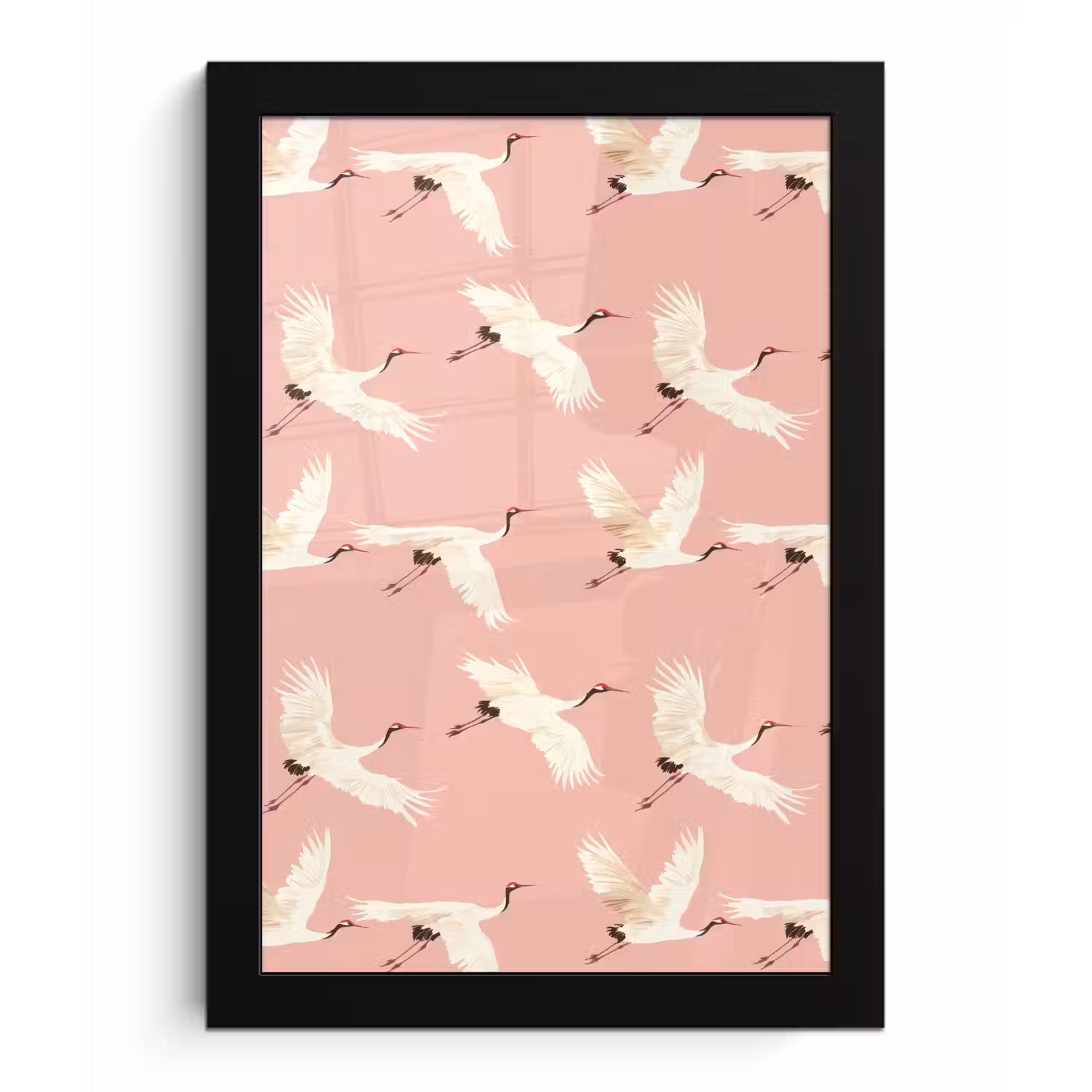 Modern - Kraanvogels - Roze fotolijst zwart zonder passe partout klein 224 -3d
