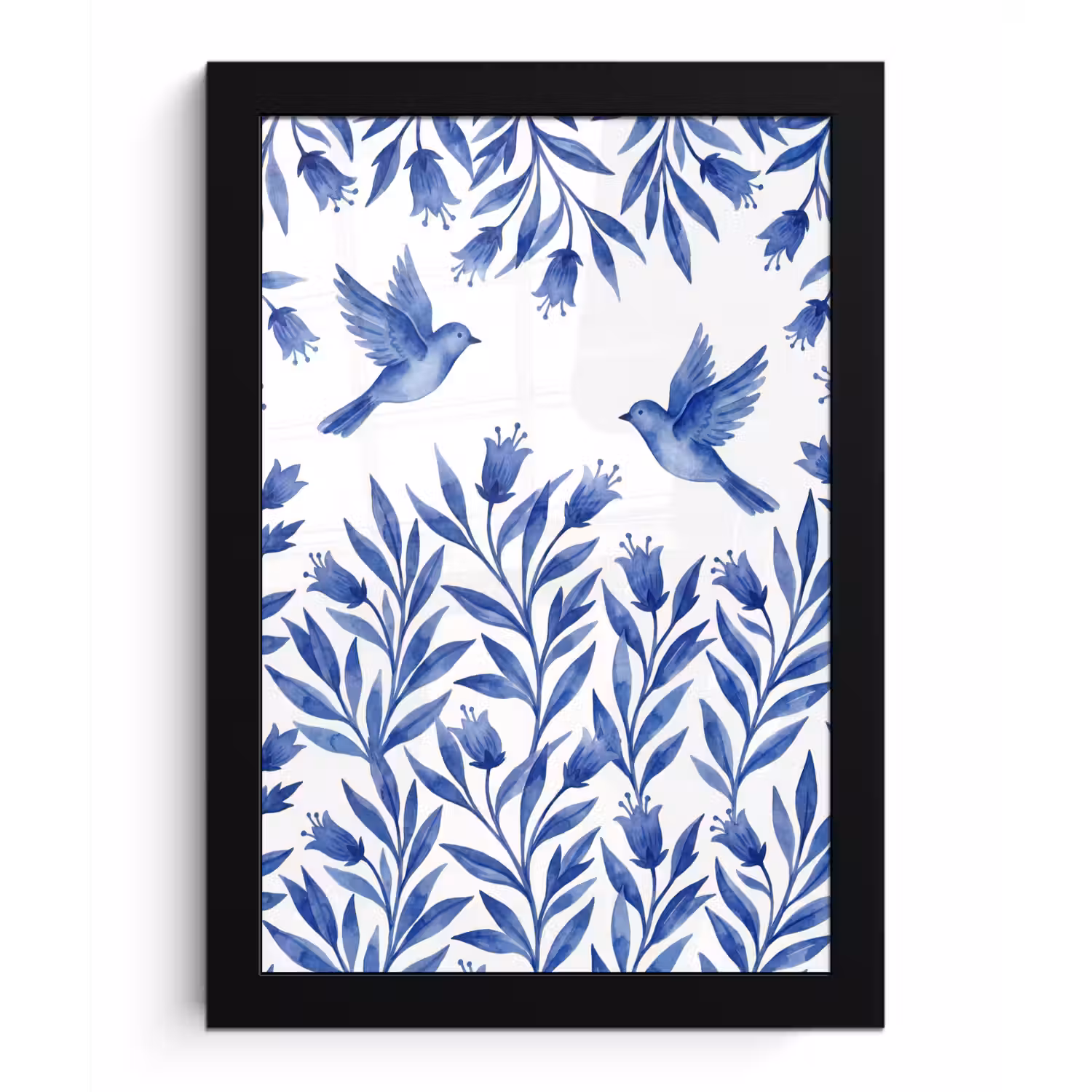 Modern - Vogels - Delfts - Blauw fotolijst zwart zonder passe partout klein -3d