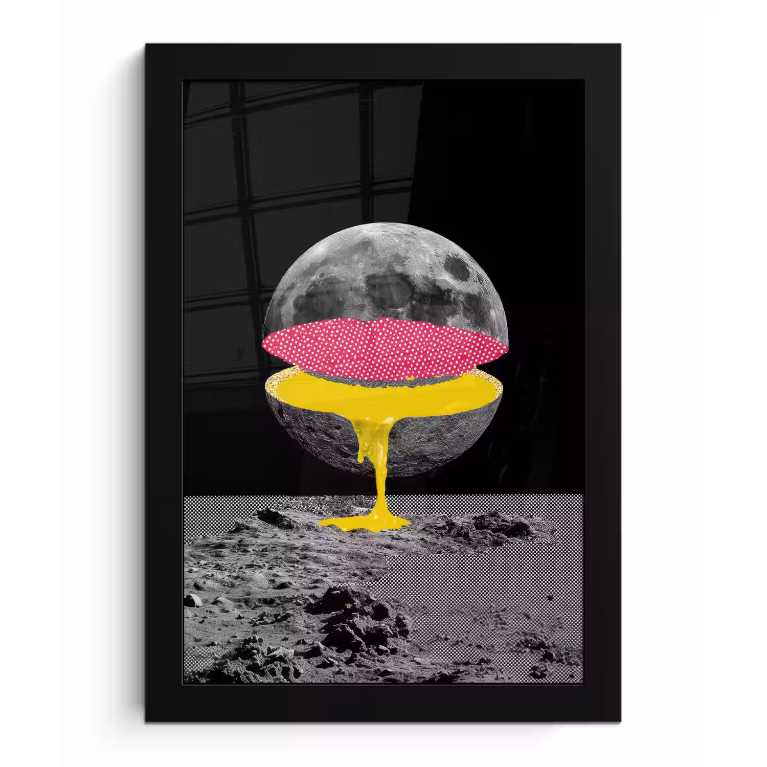 Maan - Geel - Roze - Zwart fotolijst zwart zonder passe partout klein -3d