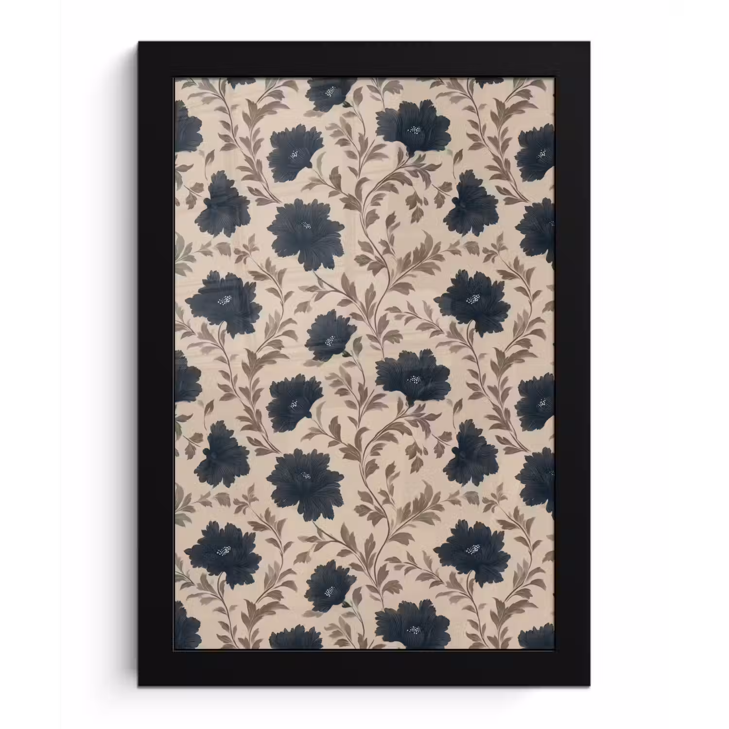 Motief - Bloemen - Zwart - Beige fotolijst zwart zonder passe partout klein 224 -3d