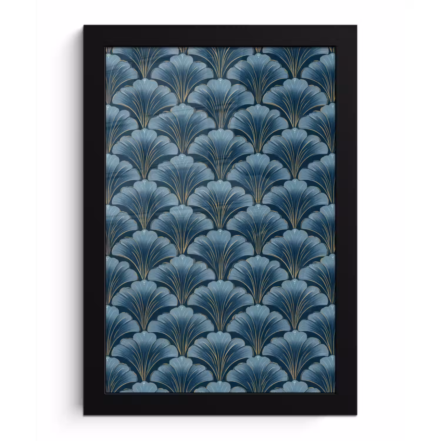 Patroon - Ginkgoblad - Blauw fotolijst zwart zonder passe partout klein 224 -3d