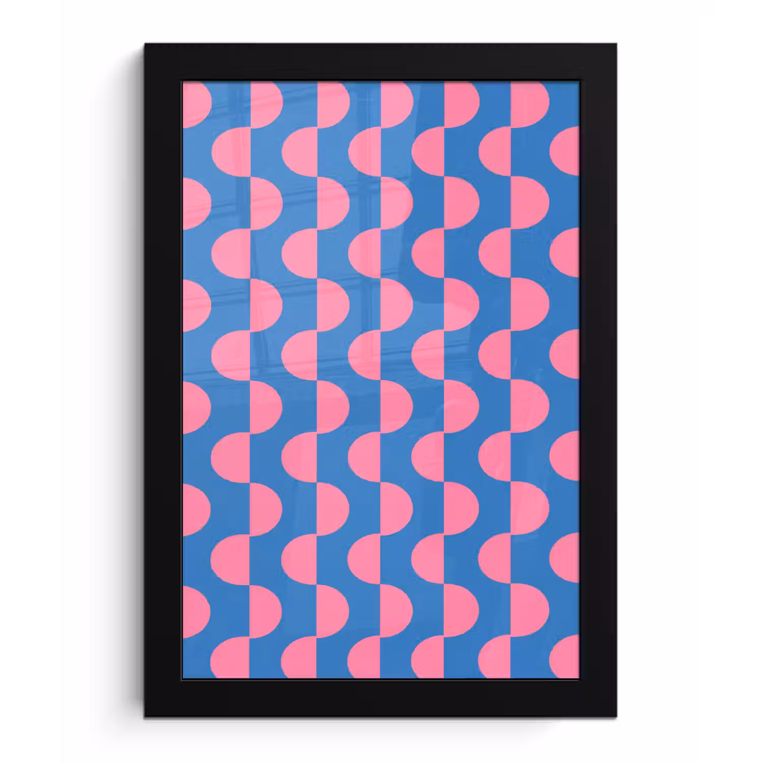Patroon - Halve cirkels - Abstract - Modern - Roze - Blauw fotolijst zwart zonder passe partout klein -3d