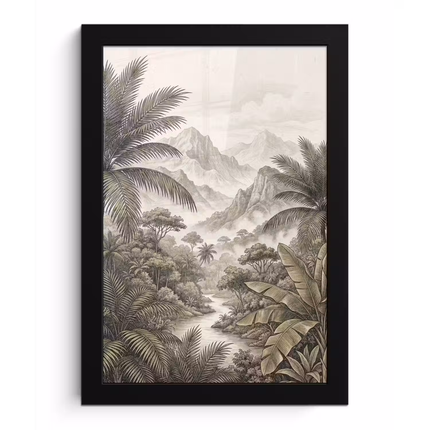 Natuur - Bergen - Rivier - Tropisch - Vintage fotolijst zwart zonder passe partout klein -3d